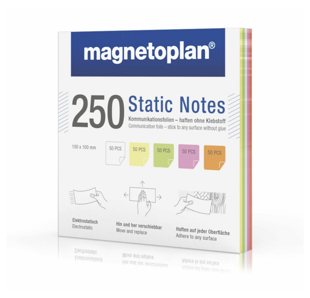 Thumbnail - magnetoplan® Notizzettel Statische Notizen, 100x100mm, 250 Stück sortiert