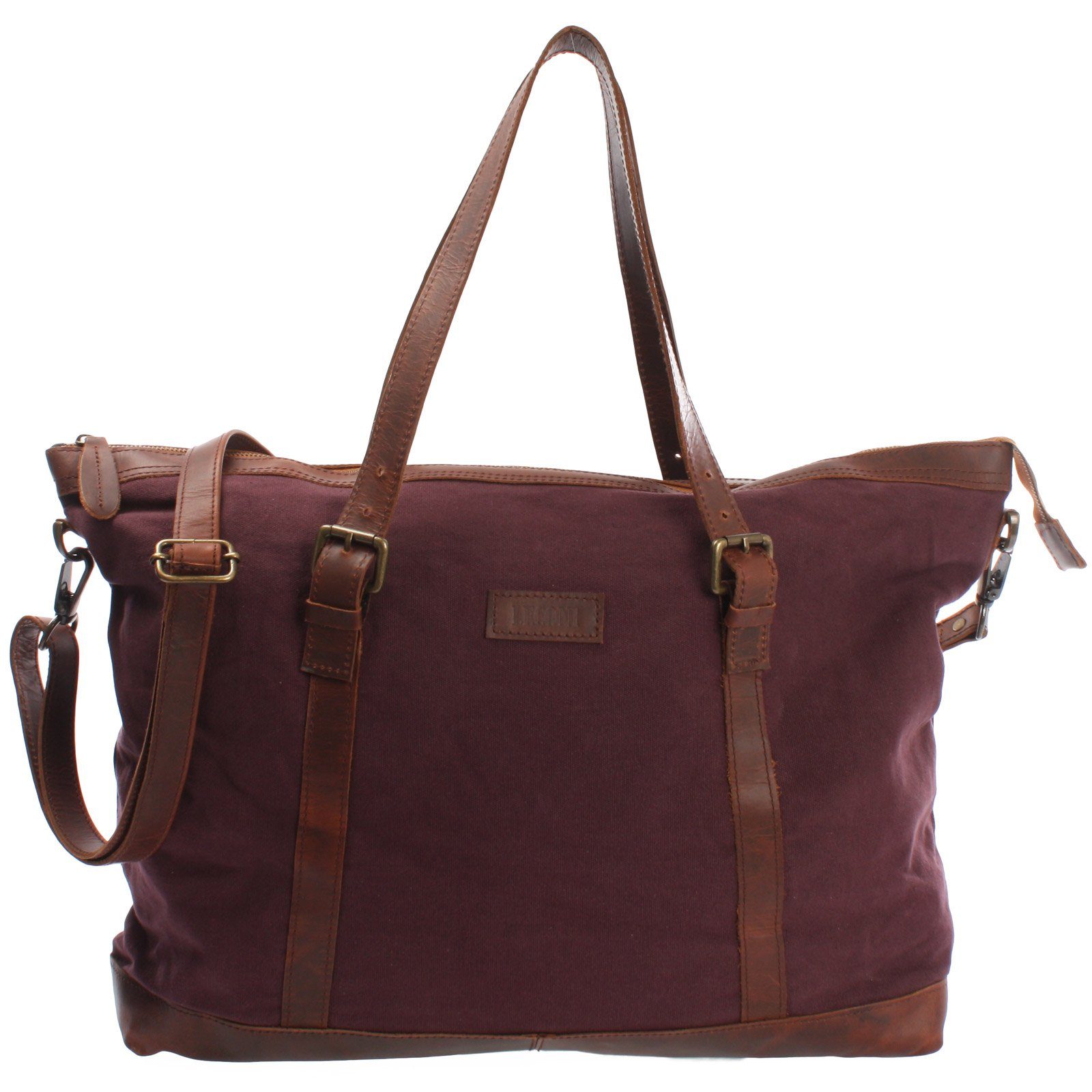 LECONI Weekender Reisetasche Shopper Damen Herren Leder Canvas LE2013 bordeaux