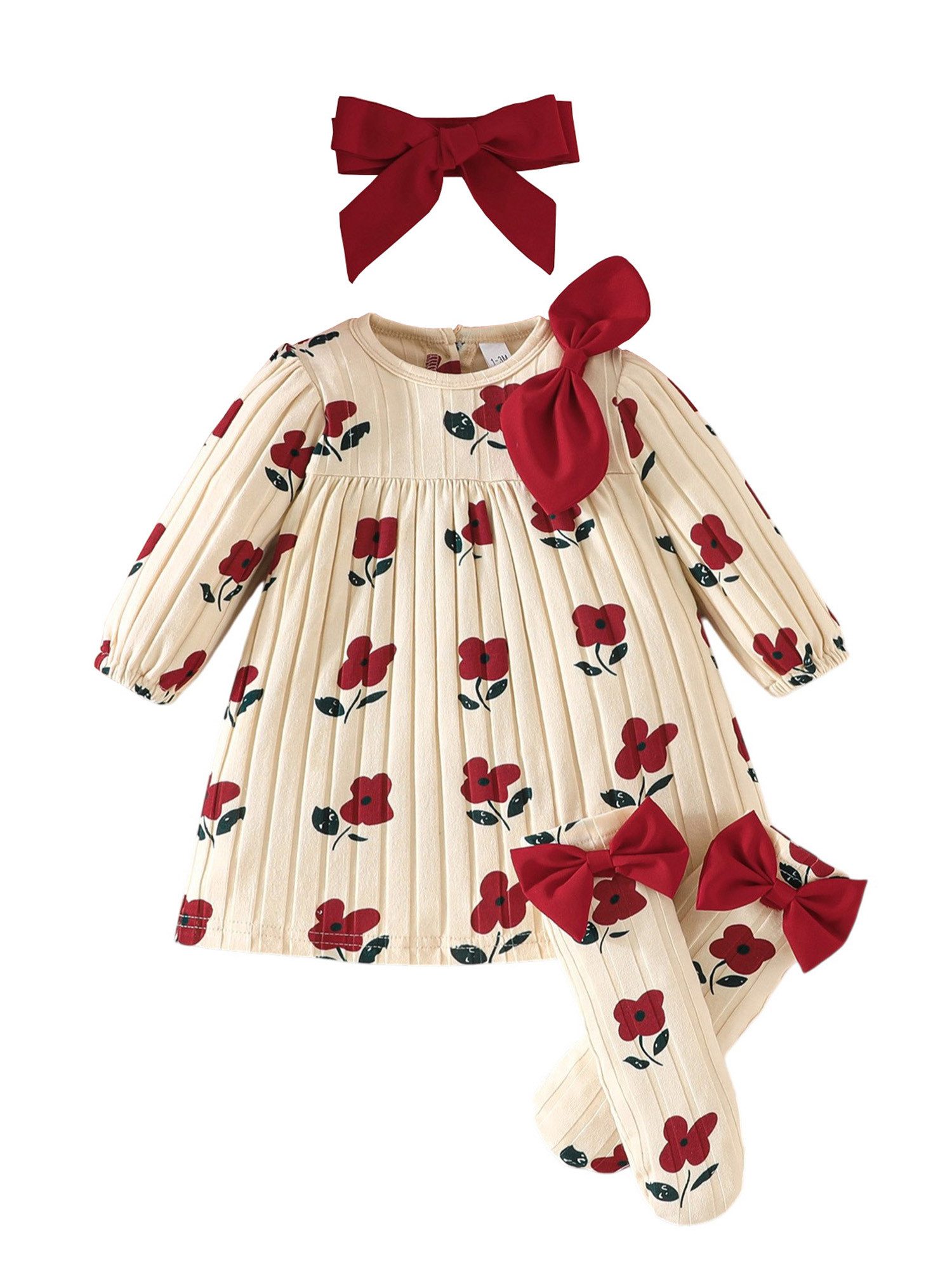 Lapastyle A-Linien-Kleid Set aus Baumwolle Strickkleid mit Aufdruck für Babys, Stirnband Socke (Set, 3-tlg) Frühling Sommer Mädchen Niedliches Outfit, für Partys, Fotoshootings