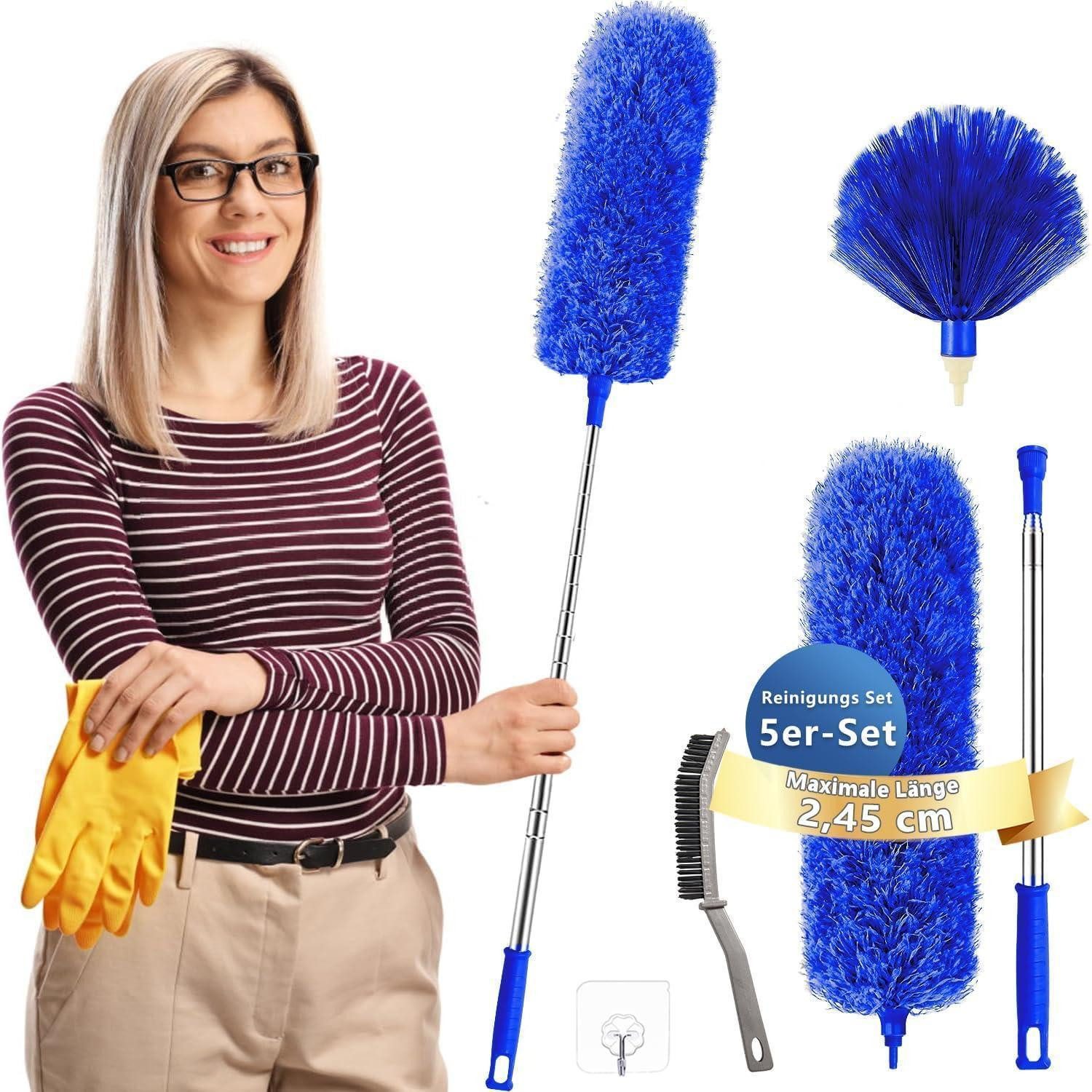 LuxusKollektion Staubwedel Staubwedel Teleskop 2,45m Waschbar Staubwischer lang Biegbar 5er Set