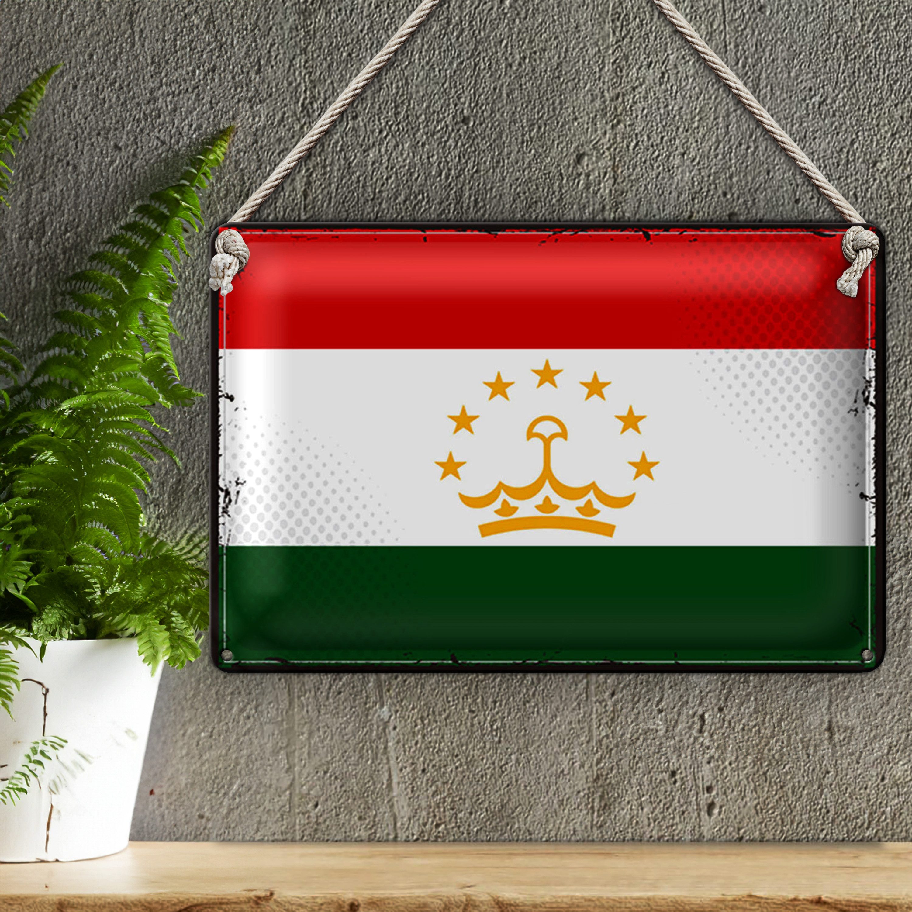 Roomando Metallschild Flagge Tadschikistan 18x12cm Retro Tajikistan