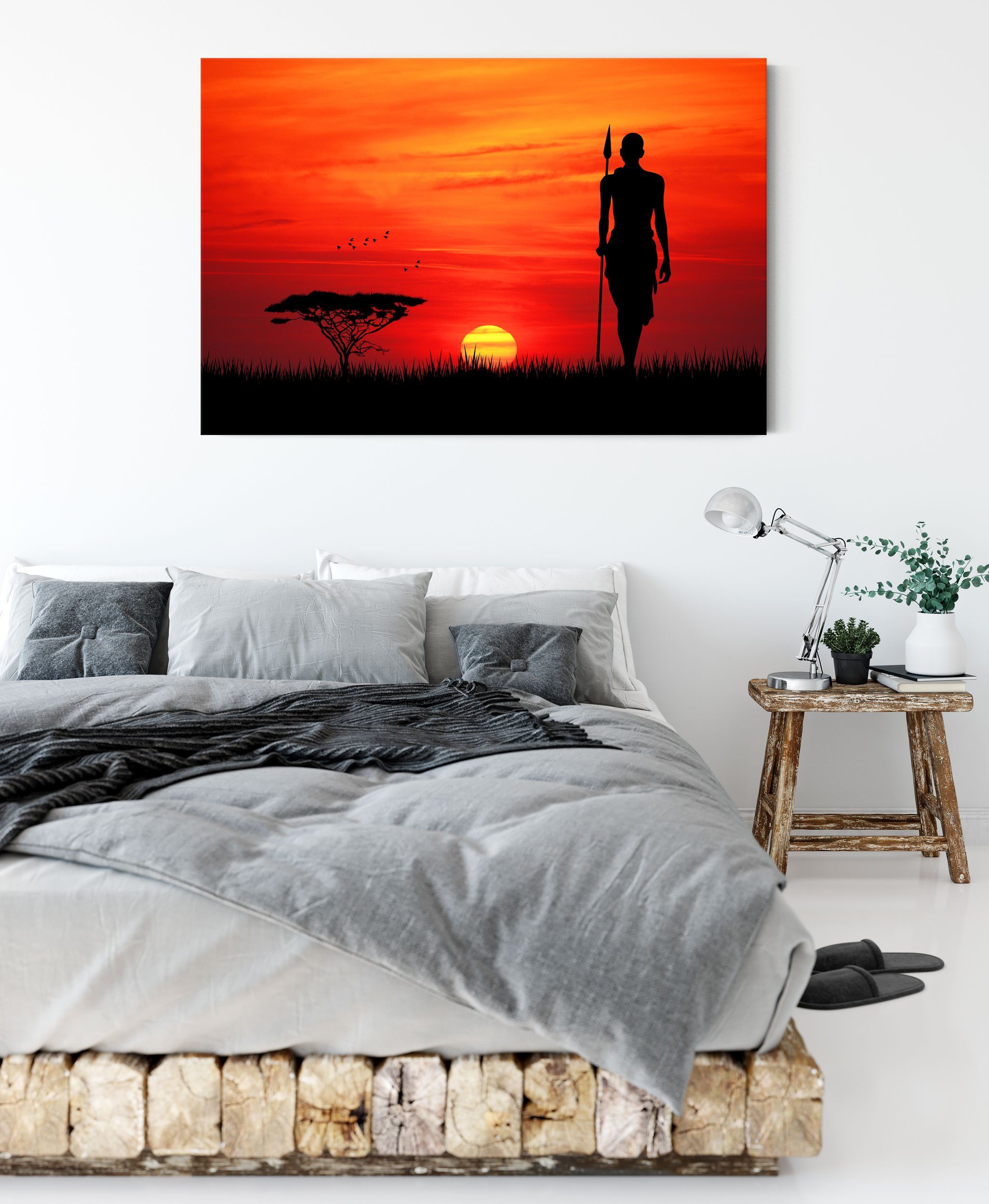 Pixxprint Leinwandbild Roter Sonnenuntergang in Afrika, Roter Sonnenuntergang in Afrika (1 St), Leinwandbild fertig bespannt, inkl. Zackenaufhänger