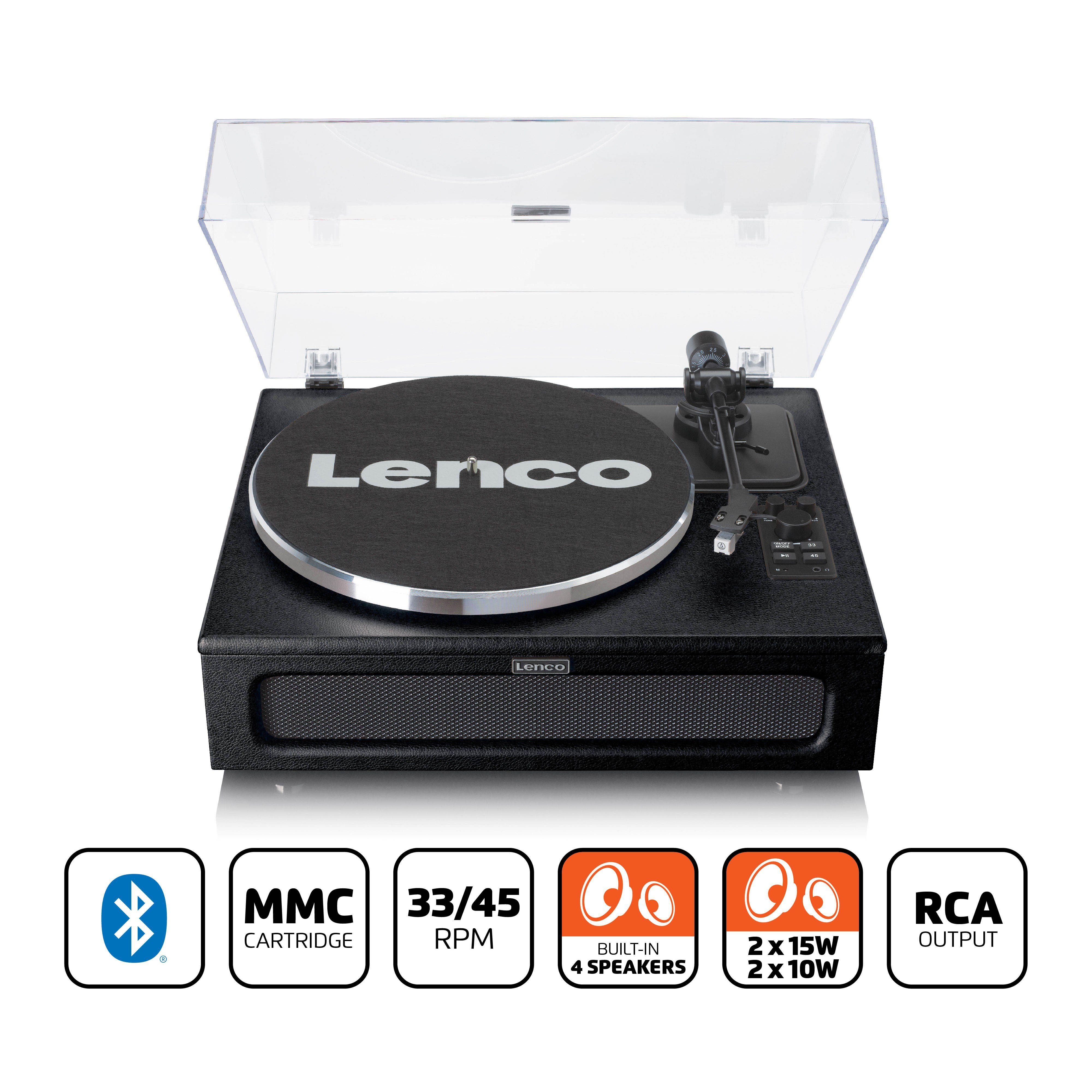 Lenco LS-430BK Plattenspieler (Riemenantrieb, Bluetooth, Schallplattenspieler mit Lautsprecher, Bluetooth 5.0 inkl. Staubschutz)