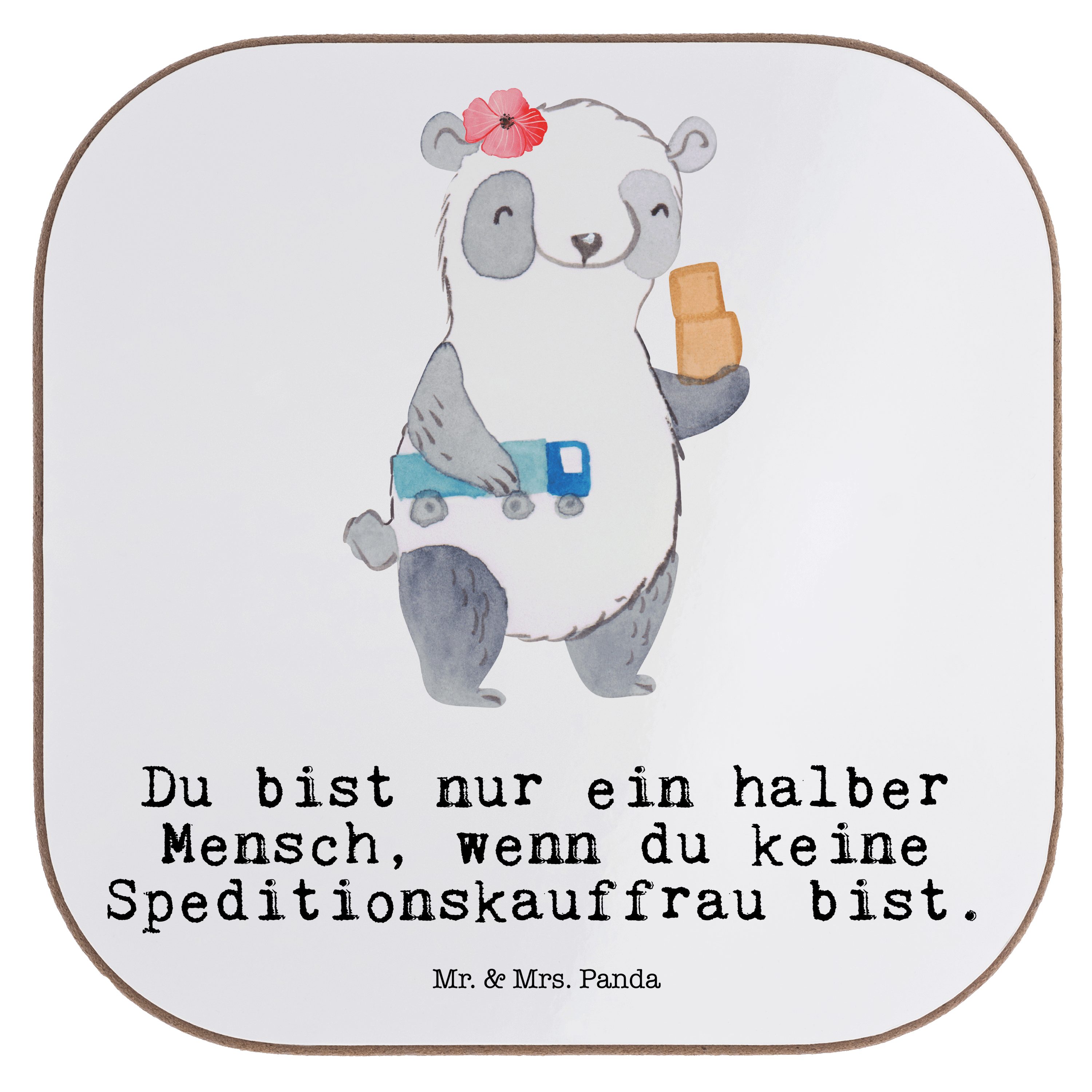 Mr. & Mrs. Panda Getränkeuntersetzer Speditionskauffrau mit Herz - Weiß - Geschenk, Untersetzer Gläser, Gl, 1-tlg.