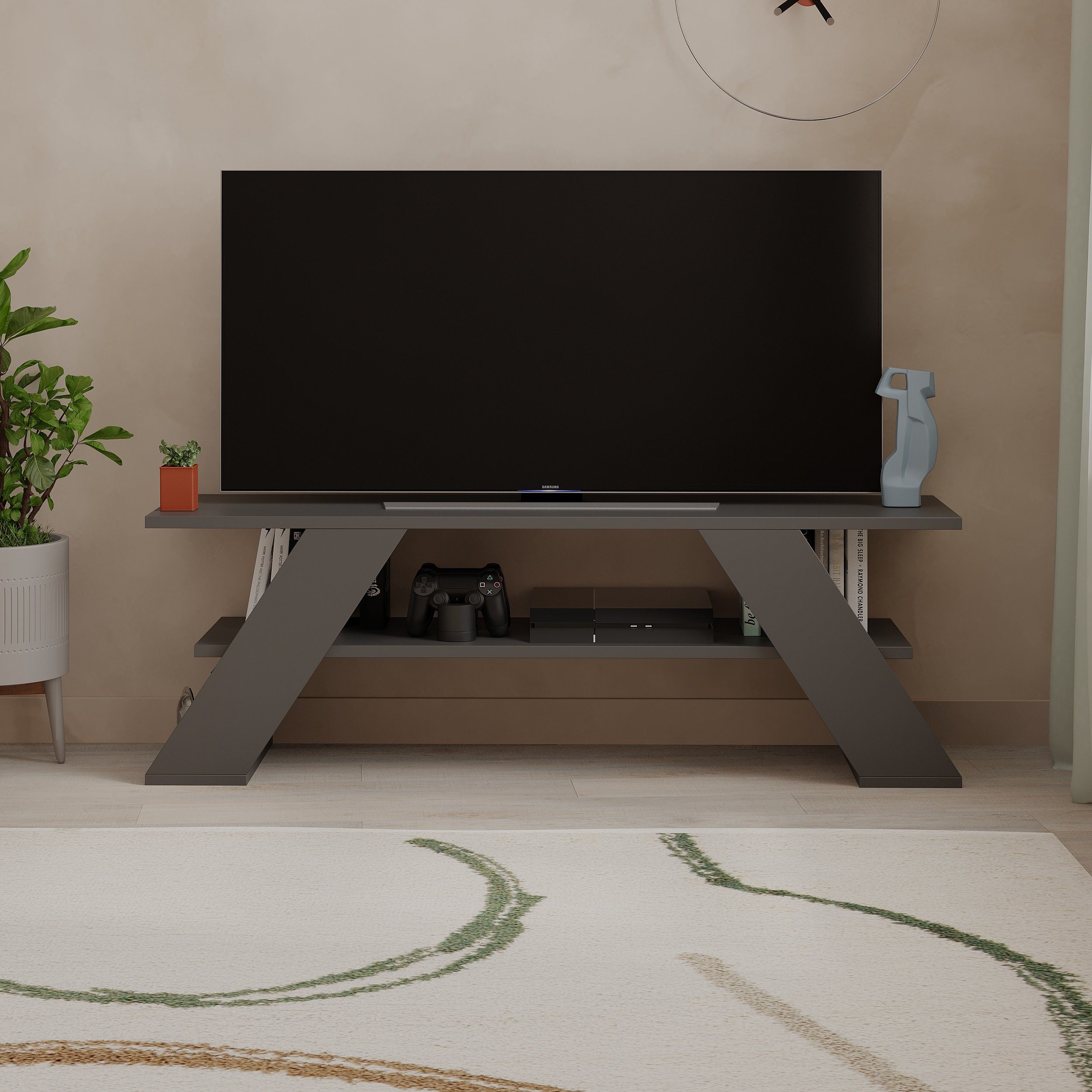 Decortie TV-Schrank Farfalla Moderner TV-Ständer, Multimedia-Center, TV-Möbel, 120 x 33,5 x 40 cm