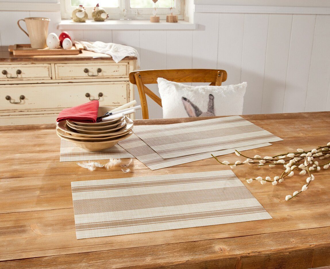 Home-trends24.de Platzset Platzdecke Gestreift Platzmatte Deckchen Abwischbar 4er Set Deko