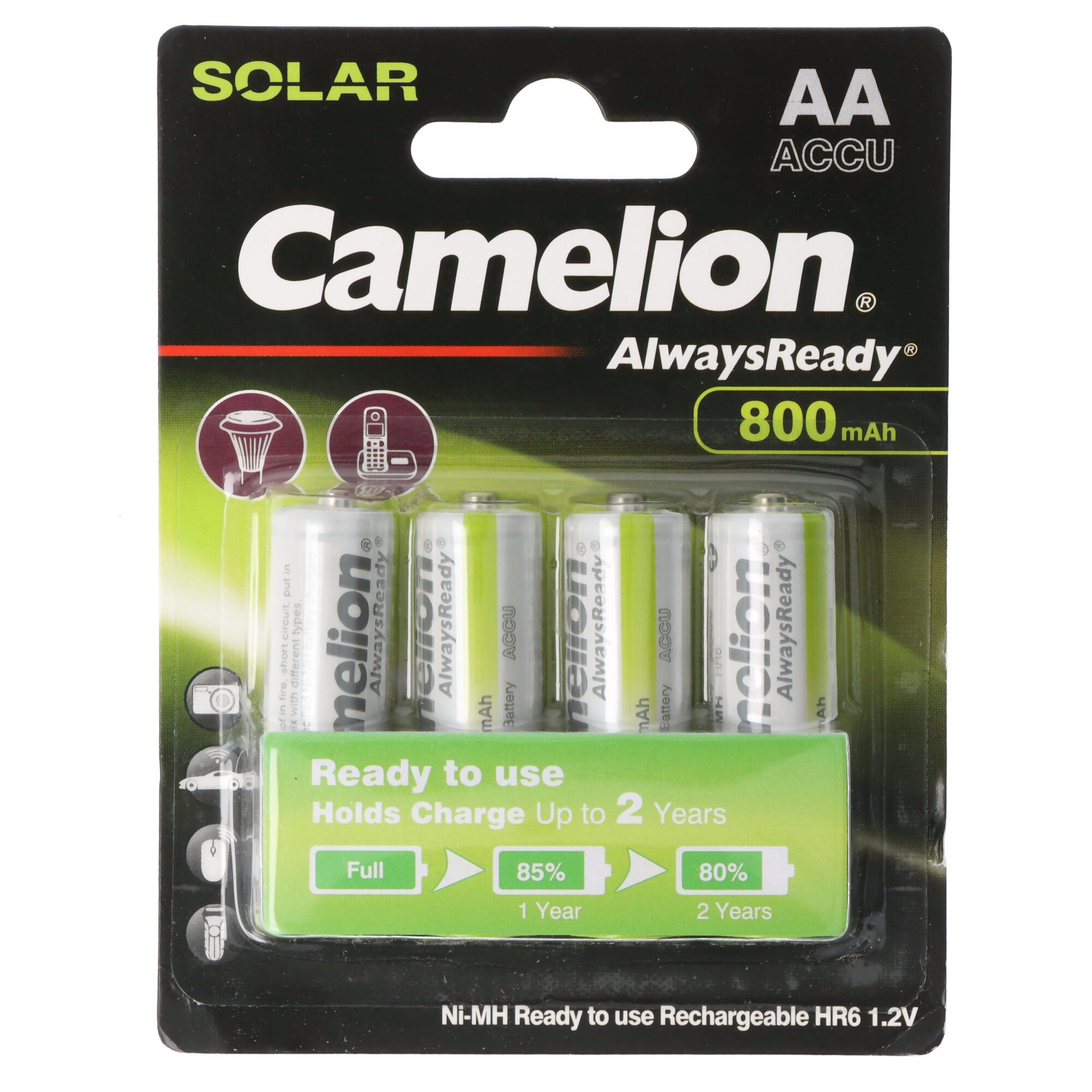 Camelion Camelion AA AlwaysReady Akku, ideal für Solar-Leuchten, Telefone, Mes Akku 800 mAh (1,2 V)