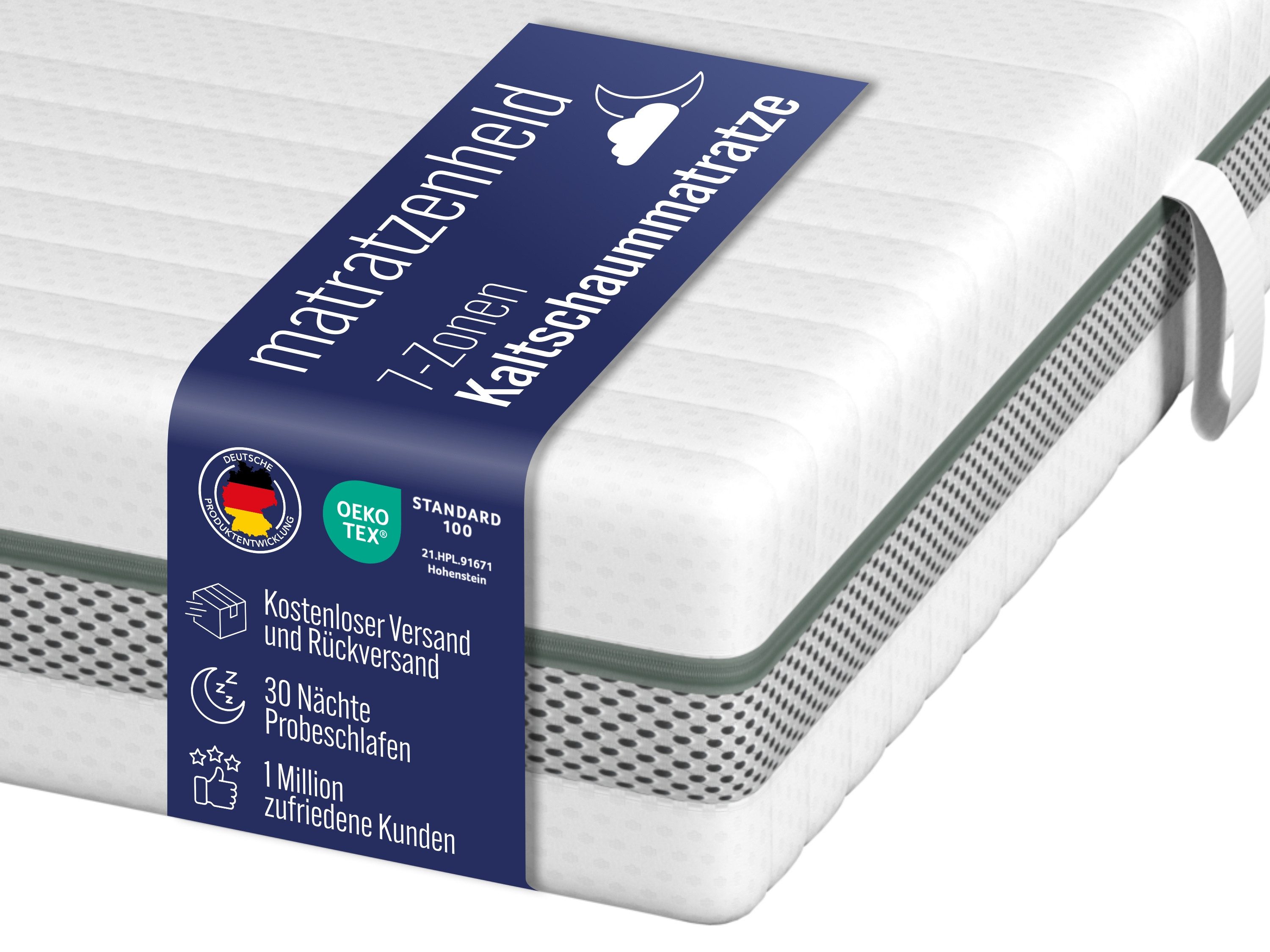 Kaltschaummatratze Balance, ergonomische Wendematratze mit 3D 7-Zonenschnitt, Matratzenheld, 20 cm hoch, ergonomisch, atmungsaktiv, punktelastisch - für jede Schlafposition