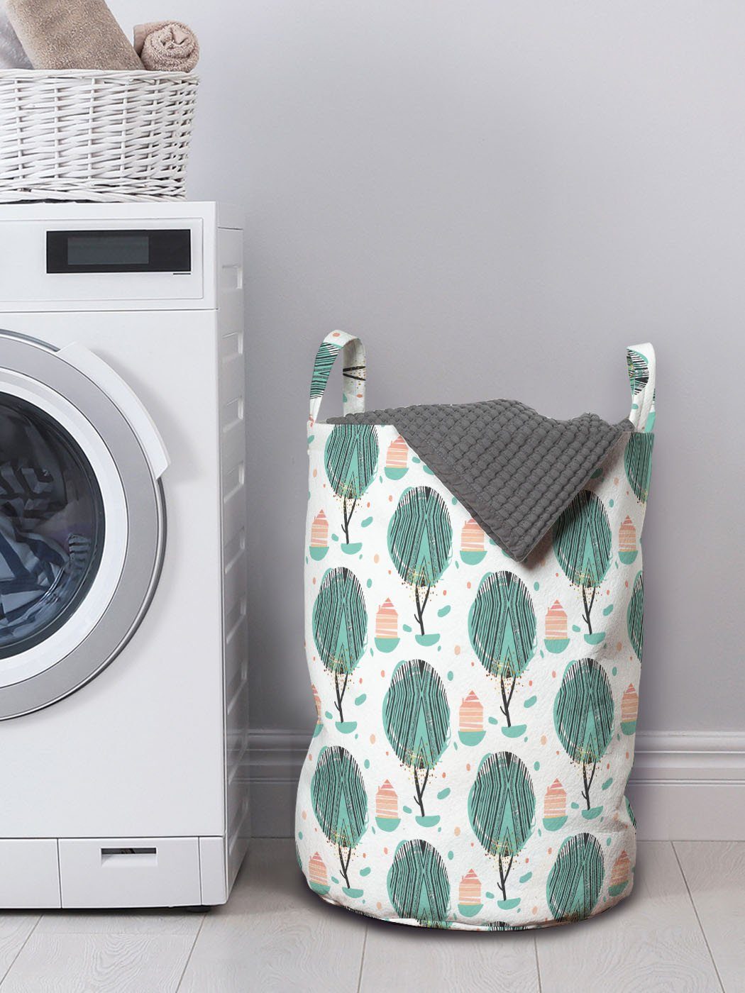 Abakuhaus Wäschesäckchen Wäschekorb mit Griffen Modern Geometrische Pastell Waschsalons, Kordelzugverschluss für