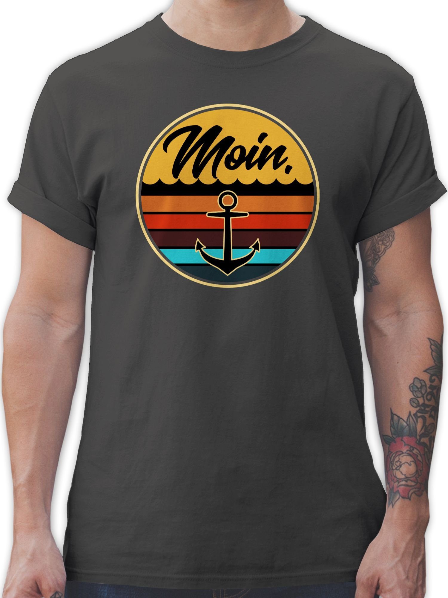 Moin Badge Retro T-Shirt Sprüche Dunkelgrau 03 Statement Shirtracer