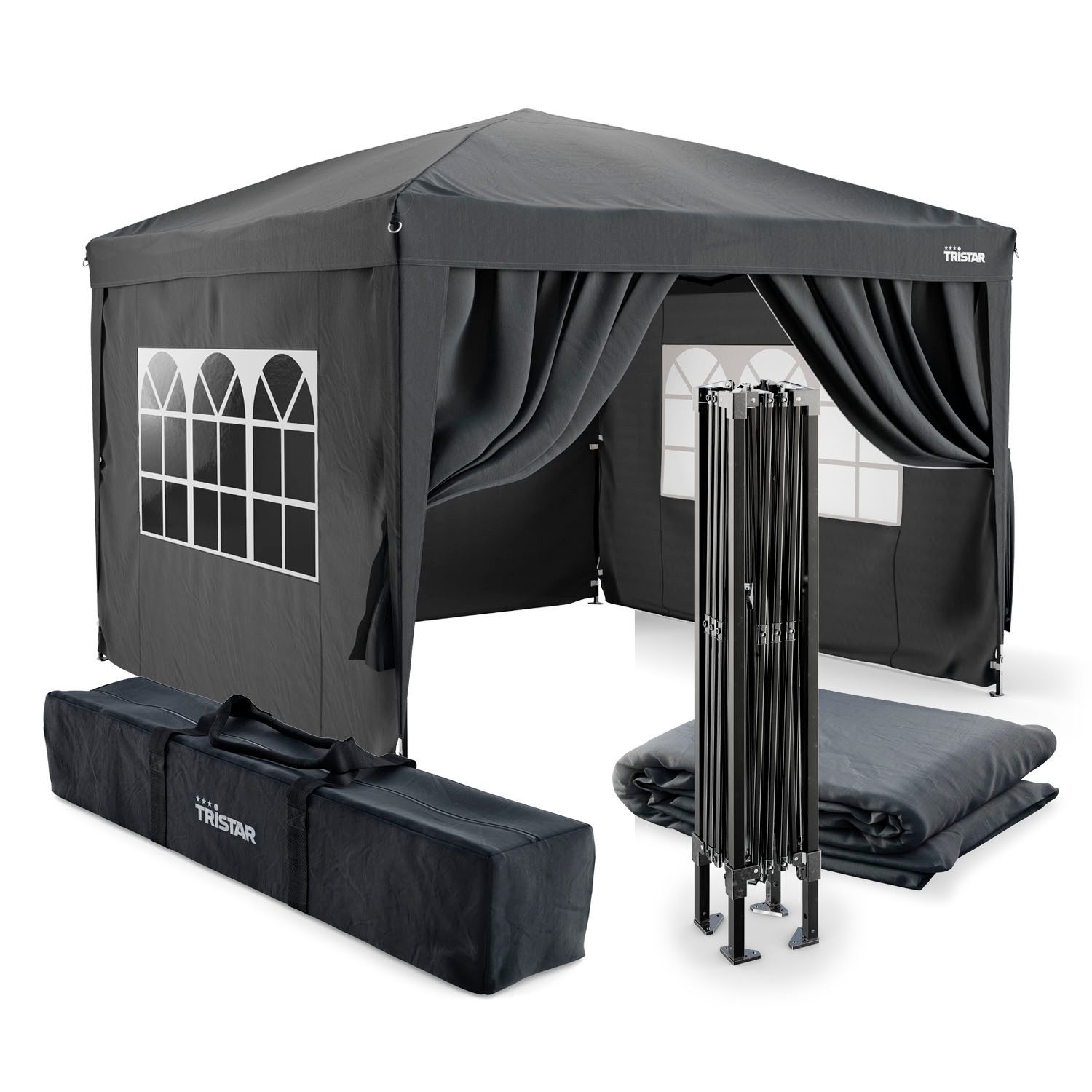 Tristar Pavillon PT-7802, (viereckig), Easy-Up-System – mit 4 Seitenwänden - 3x3 m