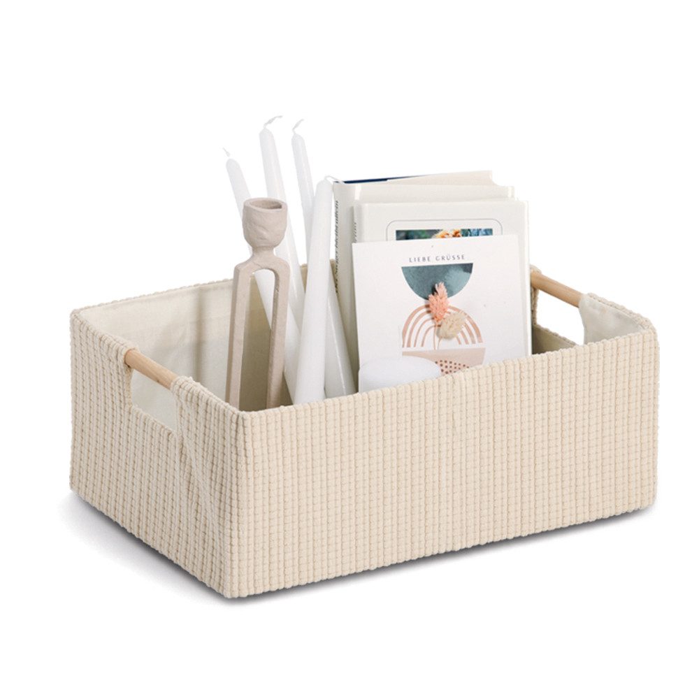 Zeller Present Aufbewahrungskorb, Baumwolle/Polyester/Holz, beige, ca. günstig online kaufen