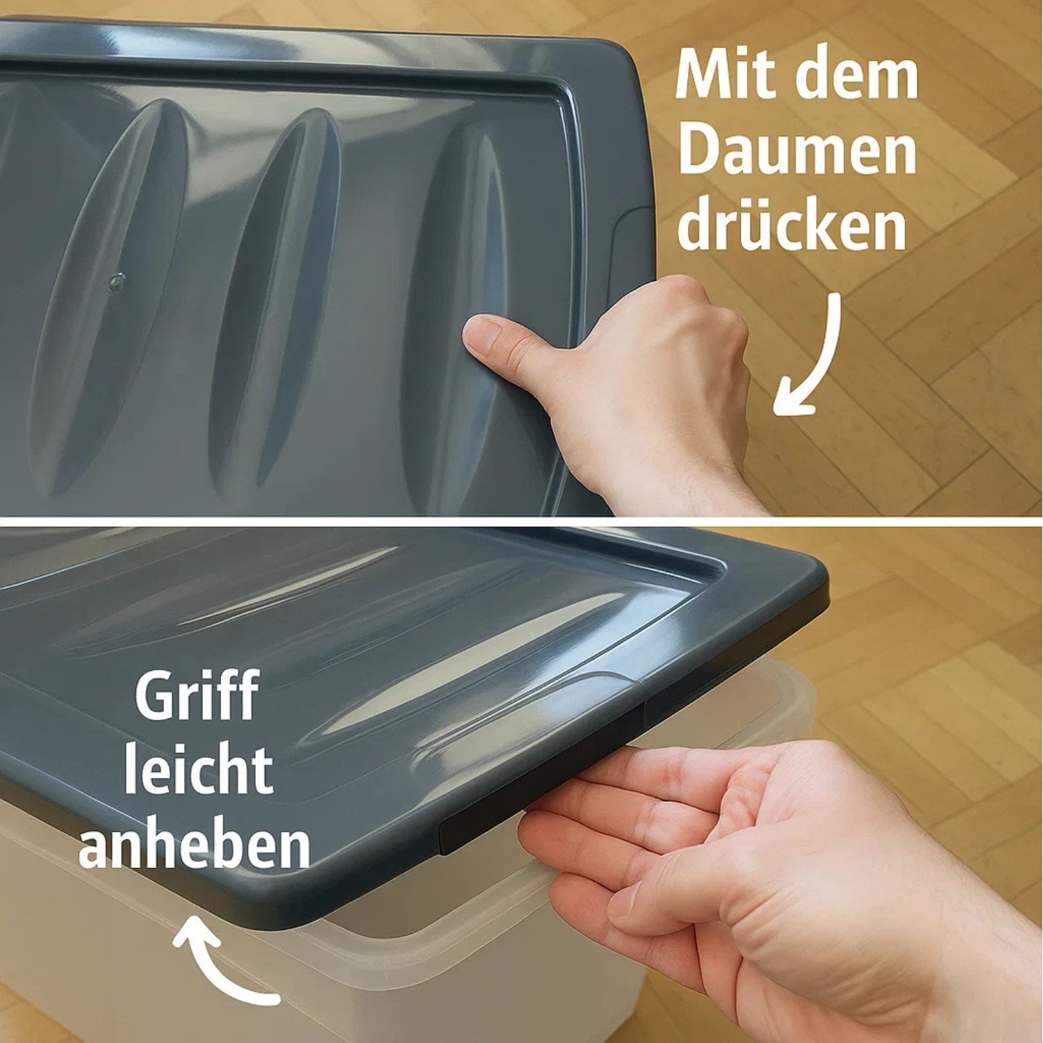 BigDean Aufbewahrungsbox 3x 60 L Plastikboxen mit Deckel groß Budget Kunststoffbox mit Deckel (Set, 3 St., Aufbewahrungsbox), Stapelbar, Nestbar, Funktional & Langlebig