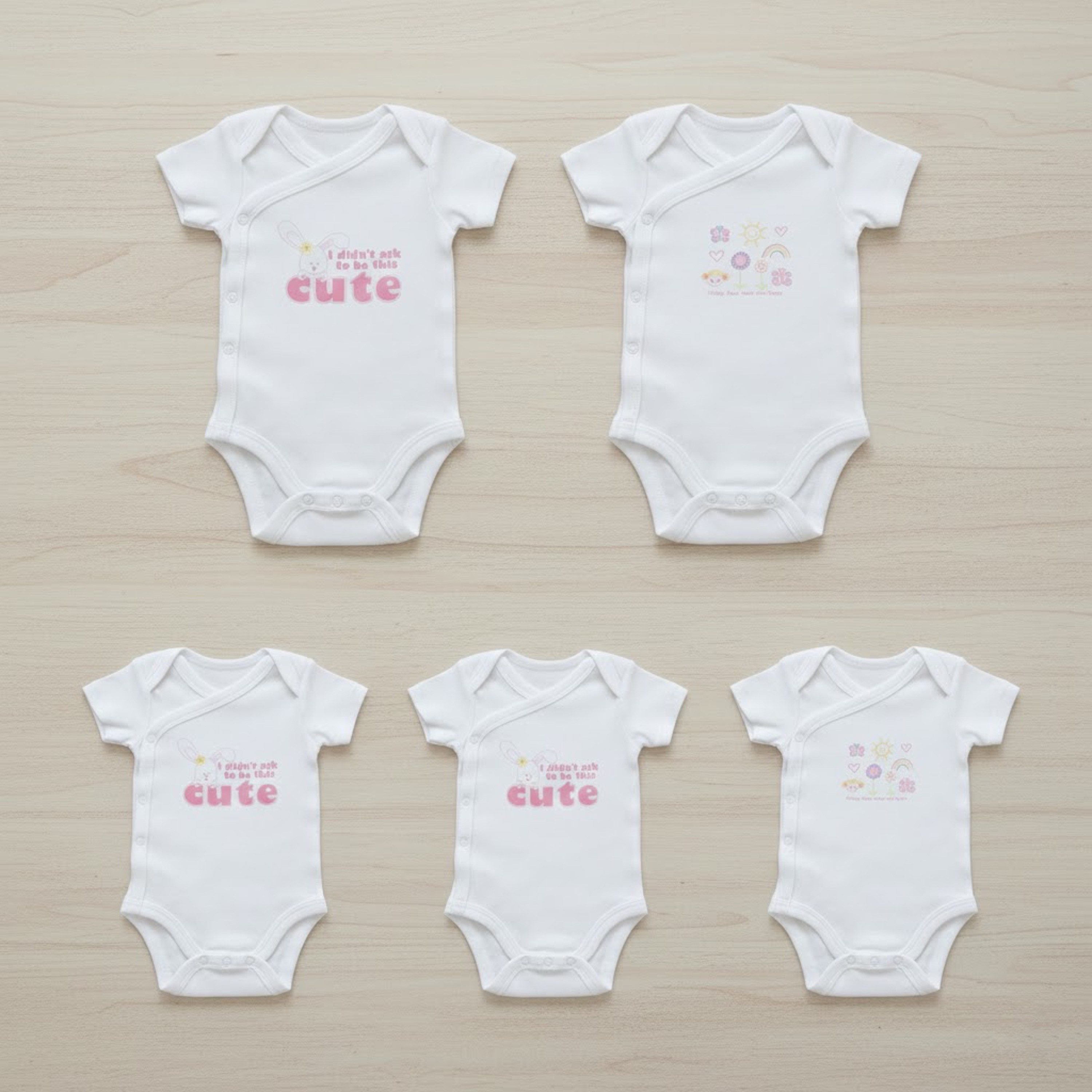 Kurzarmbody 5 Stk. süsse Baby Body Säugling Wickel-Body 50 56 62 68 100 Baumwolle