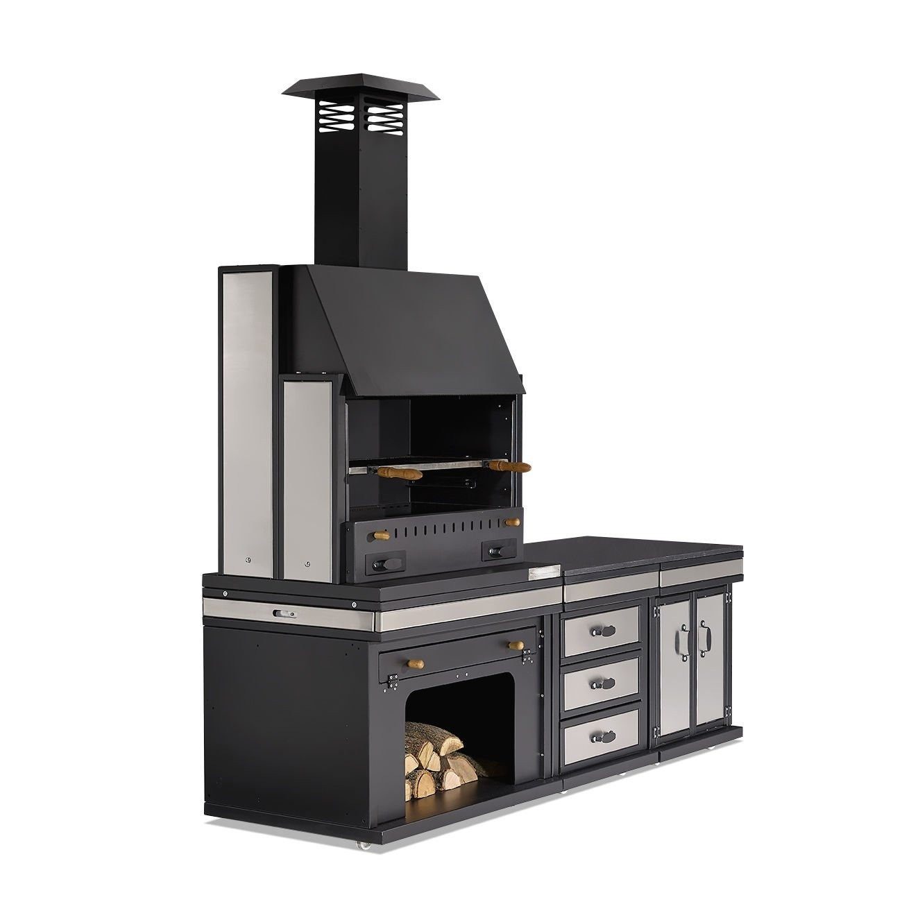 JVmoebel Outdoor-Küche Edelstahl Außenküche in Schwarz mit großzügigen Arbeitsflächen, Made in Europe