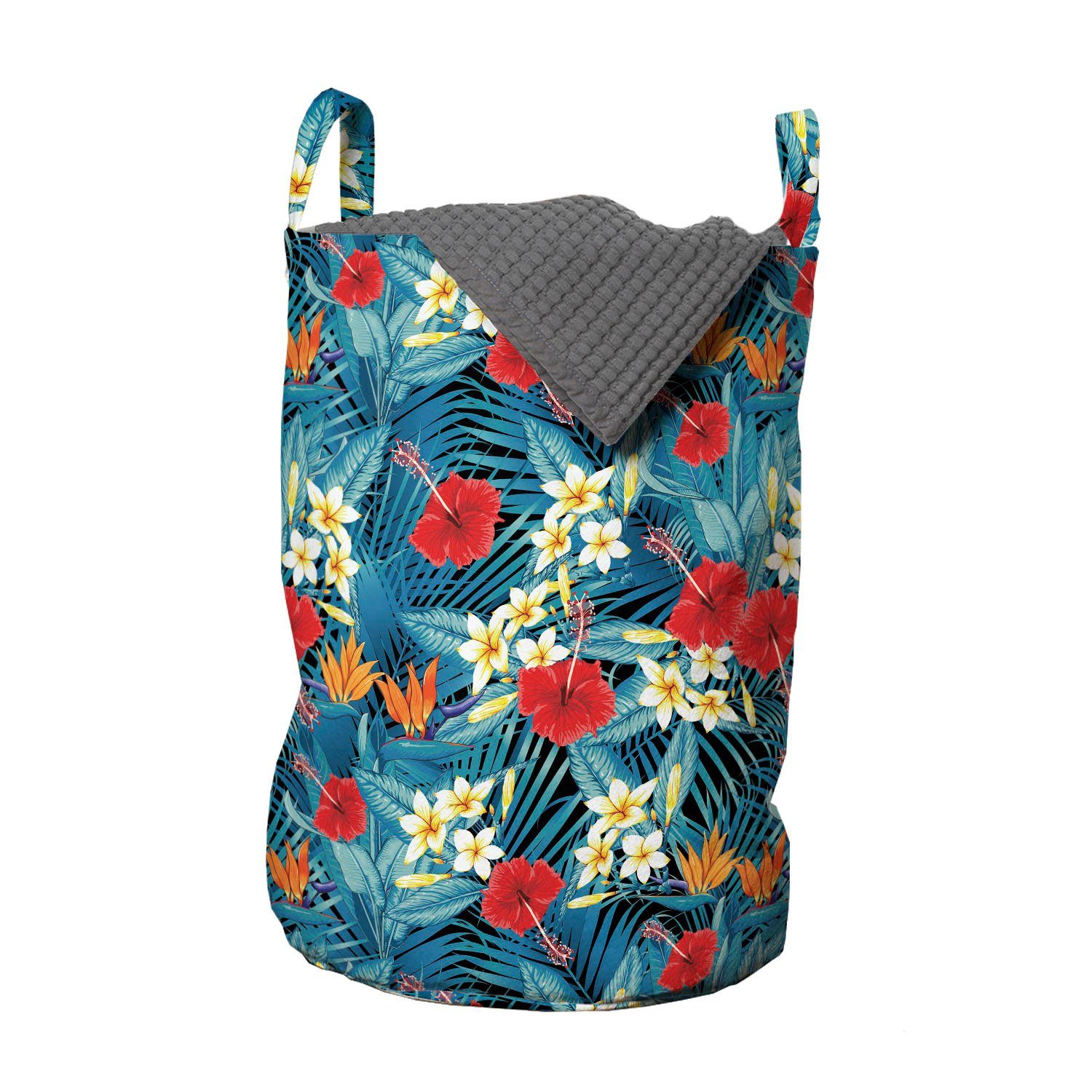 Abakuhaus Wäschesäckchen Wäschekorb mit Griffen Kordelzugverschluss für Waschsalons, Sommer Dschungel-Blumen-Blüten-Motiv