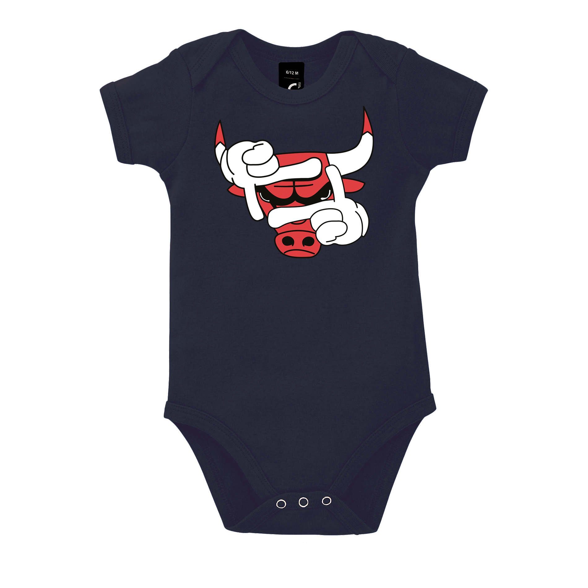 Kinder Strampler Baby Blondie & Bullen Brownie mit Navyblau Bulls Pullover Auge Eye Stier Druckknopf