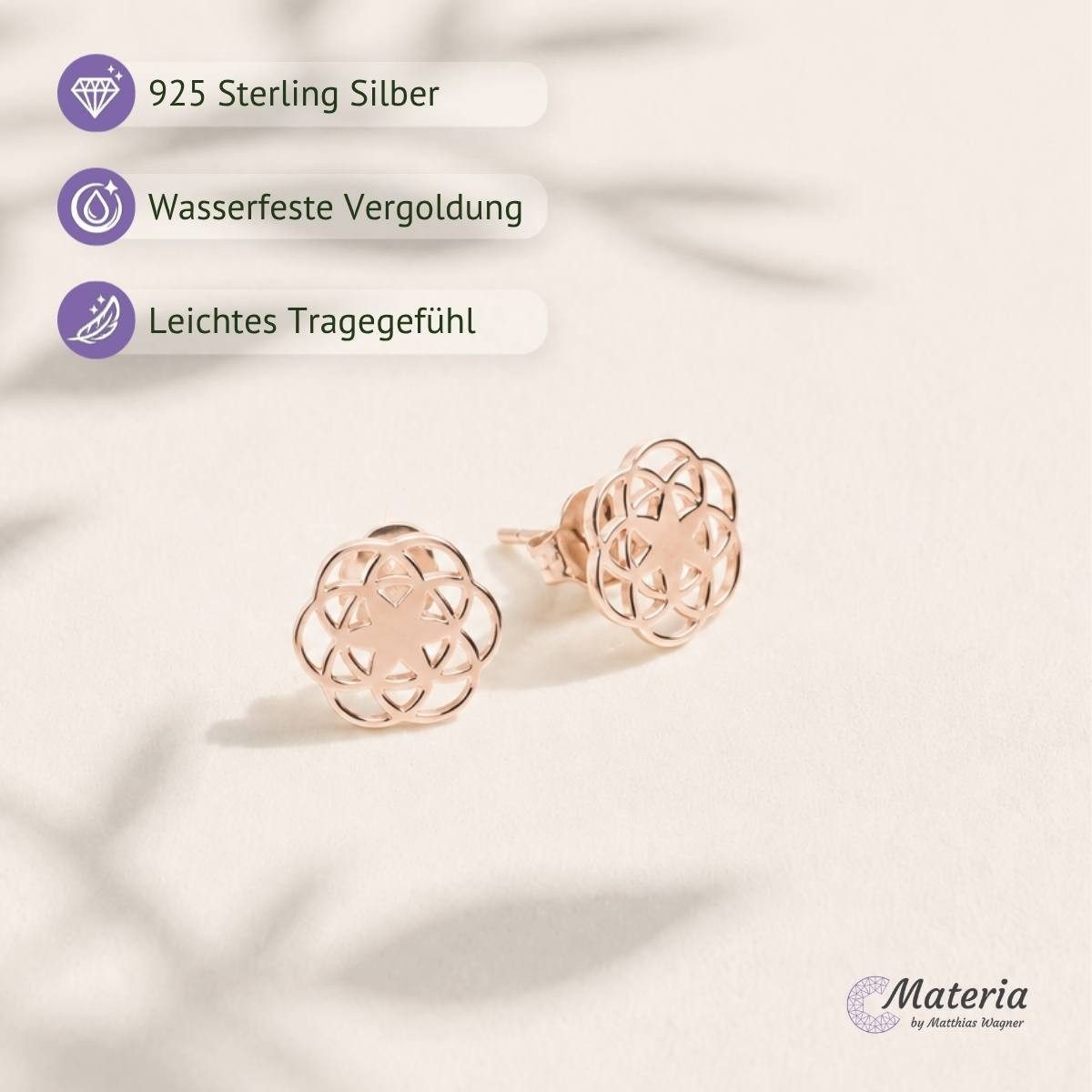 Materia Paar Ohrstecker Lebensblume / Blume des Lebens SO-384-rosegold, aus 925 Sterling Silber, vergoldet