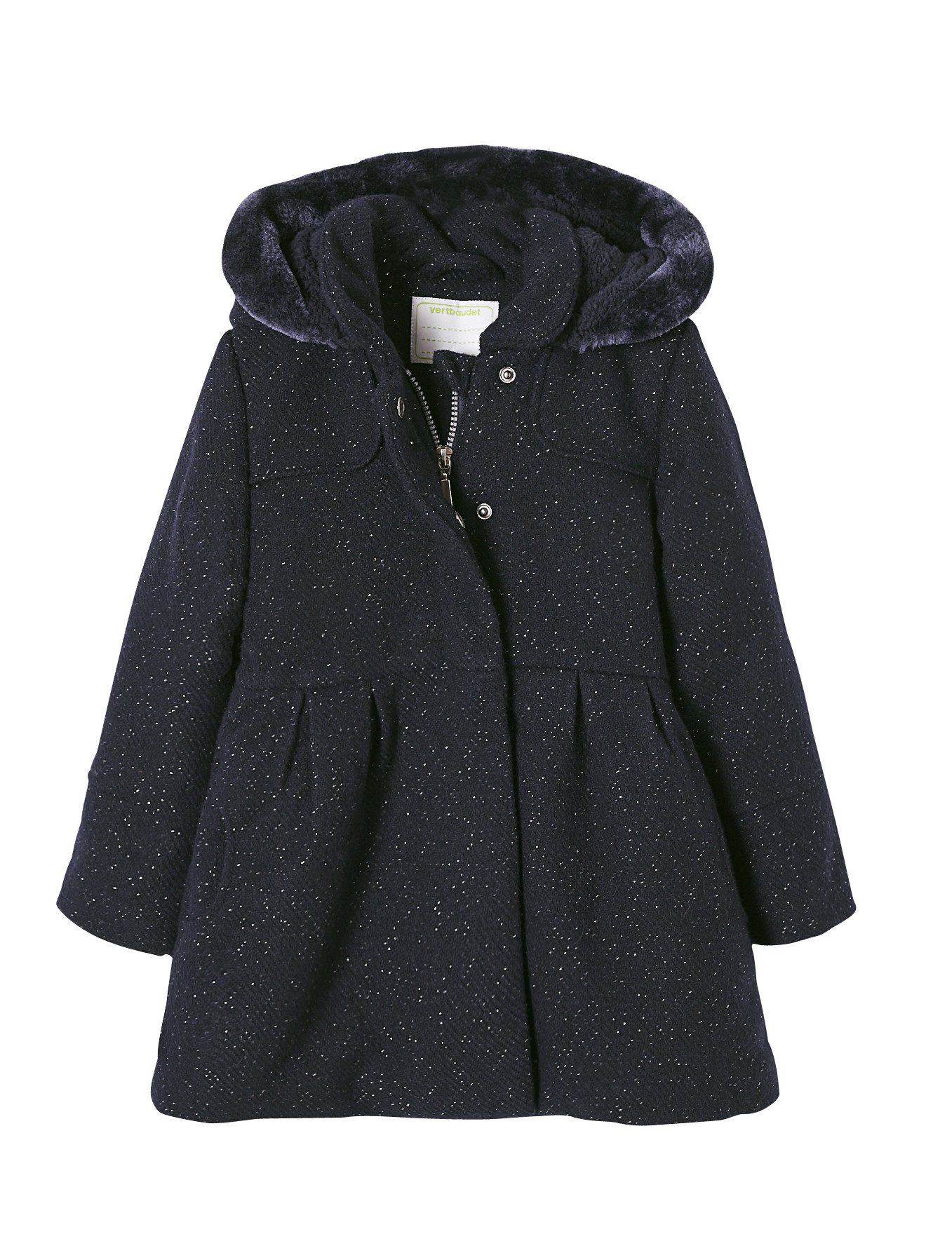 vertbaudet Dufflecoat Mädchen Wintermantel mit Kapuze, Woll-Mix