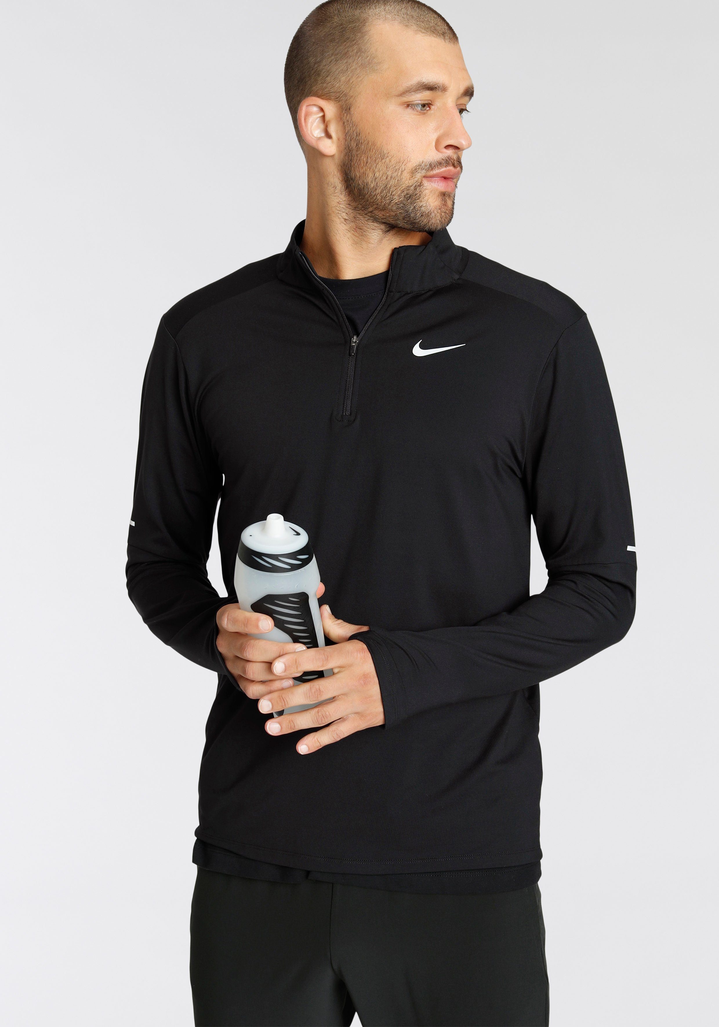 schwarz Laufshirt Nike Dri-FIT Running 1/-Zip Men's Top Element