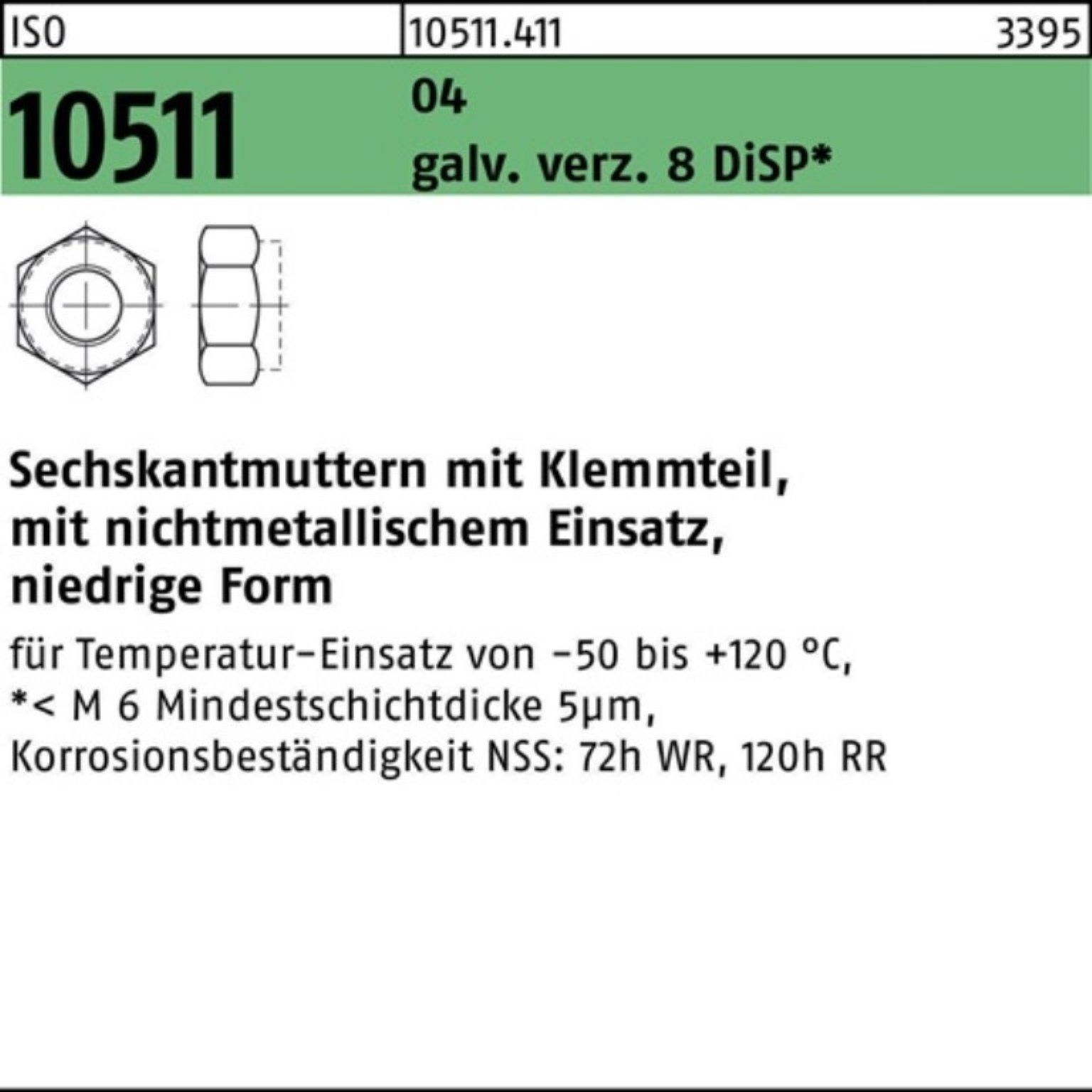 Muttern galv Klemmteil Sechskantmutter M12 ISO 10511 250er Reyher Pack Automatenstahl