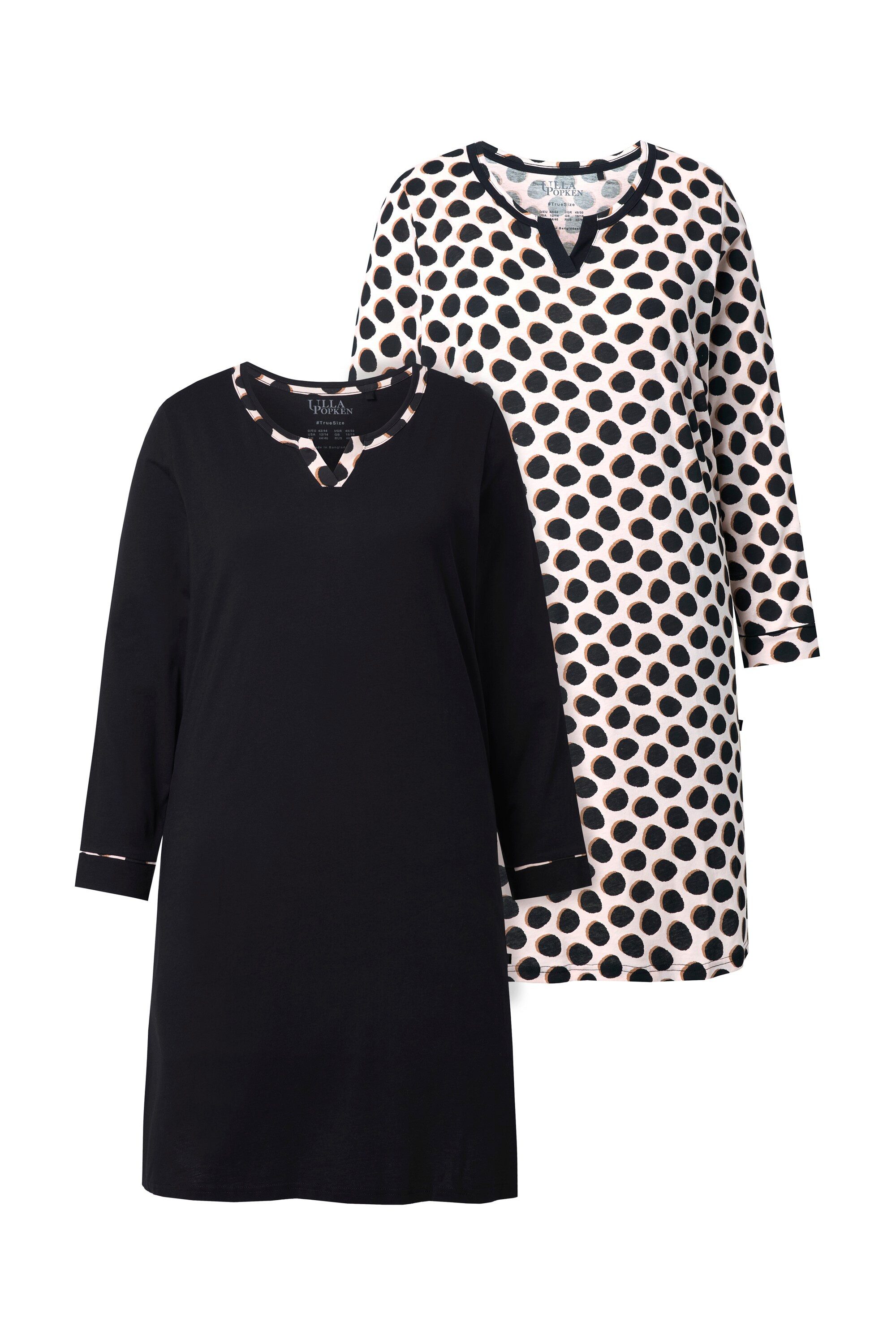 Bigshirt Bigshirts 2er-Pack uni/Punkte Rundhals Langarm