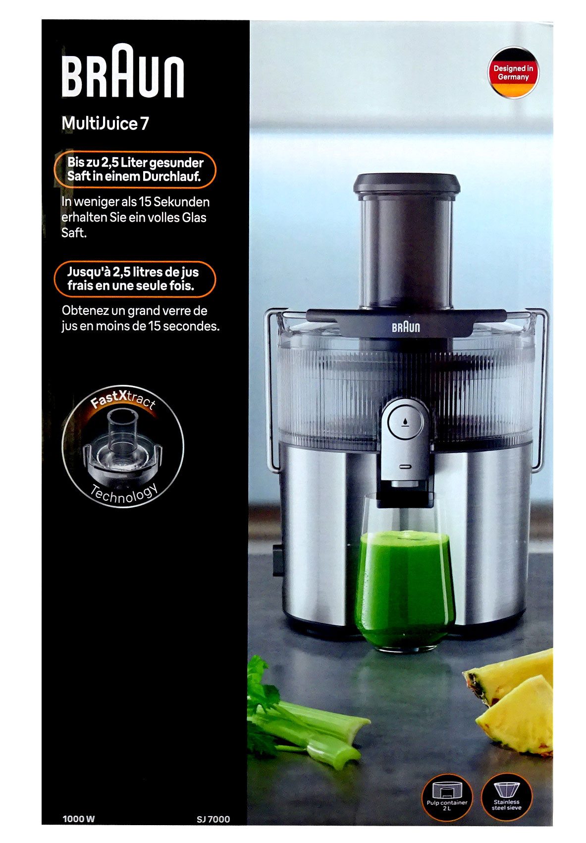 Braun Zentrifugenentsafter SJ700 MultiJuice7 Entsafter Zentrifugalentsafter schwarz/Edelstahl