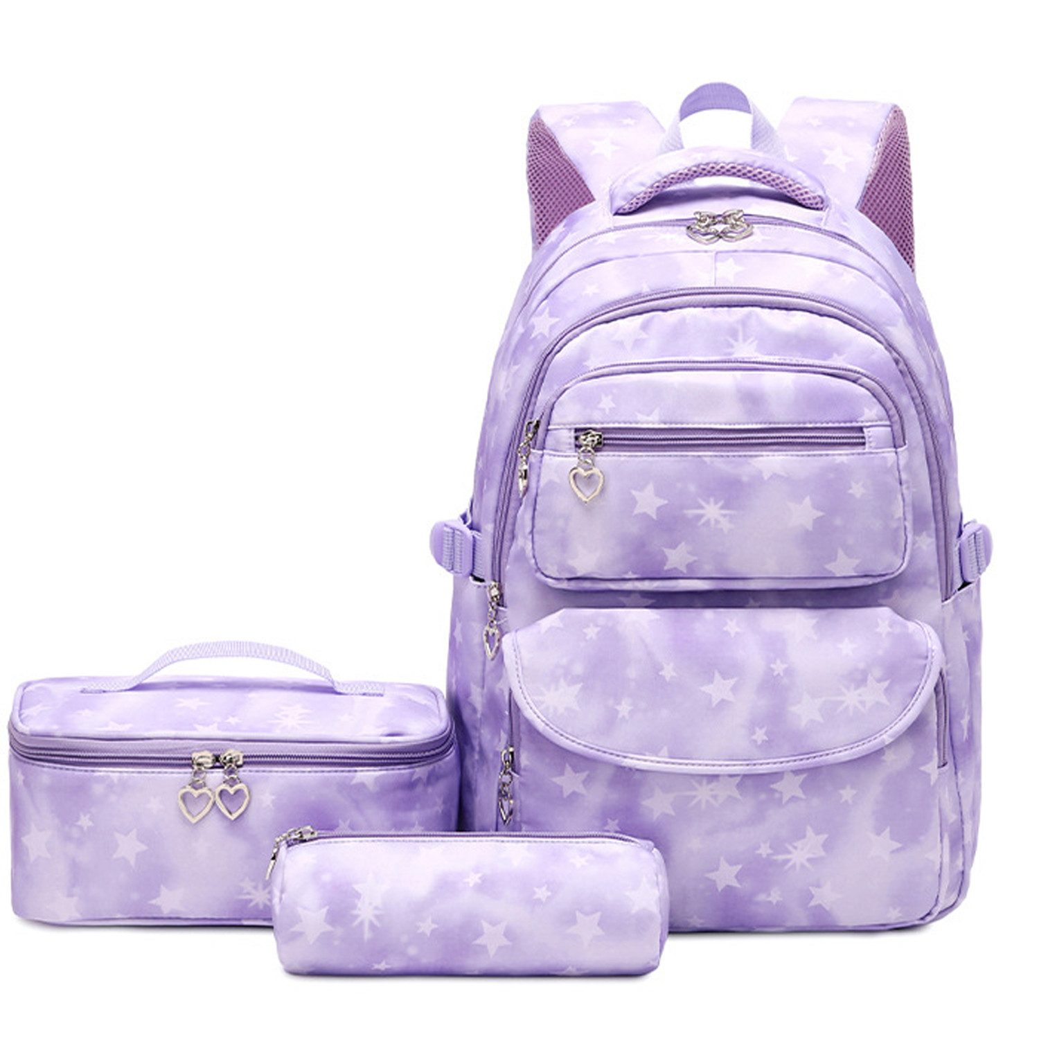 MOPUEA Schulrucksack 3 Stück Schulrucksack-Set Schultasche Teenager Turnbeutel (Langlebiges Material & pflegeleicht, 3-tlg., 3-teiliges Set – praktisch & vielseitig), Atmungsaktiv & durchdacht organisiert