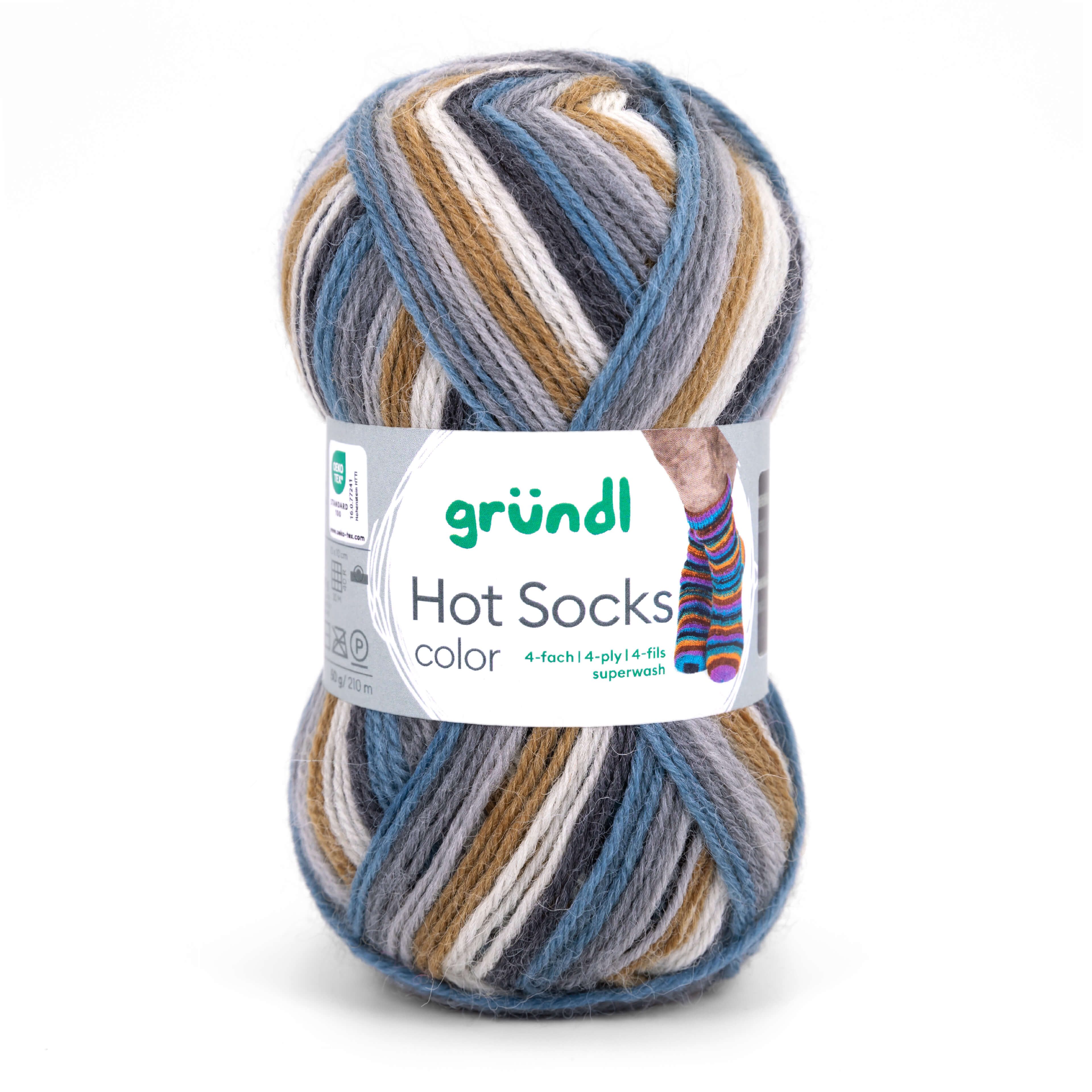 Gründl Hot Socks Color Sockenwolle 4fach, 4-fädig mit Farbverlauf Häkelwolle, 210 m (Strumpfwolle zum stricken, Sockengarn zum häkeln), 75% Wolle, 25% Polyamid