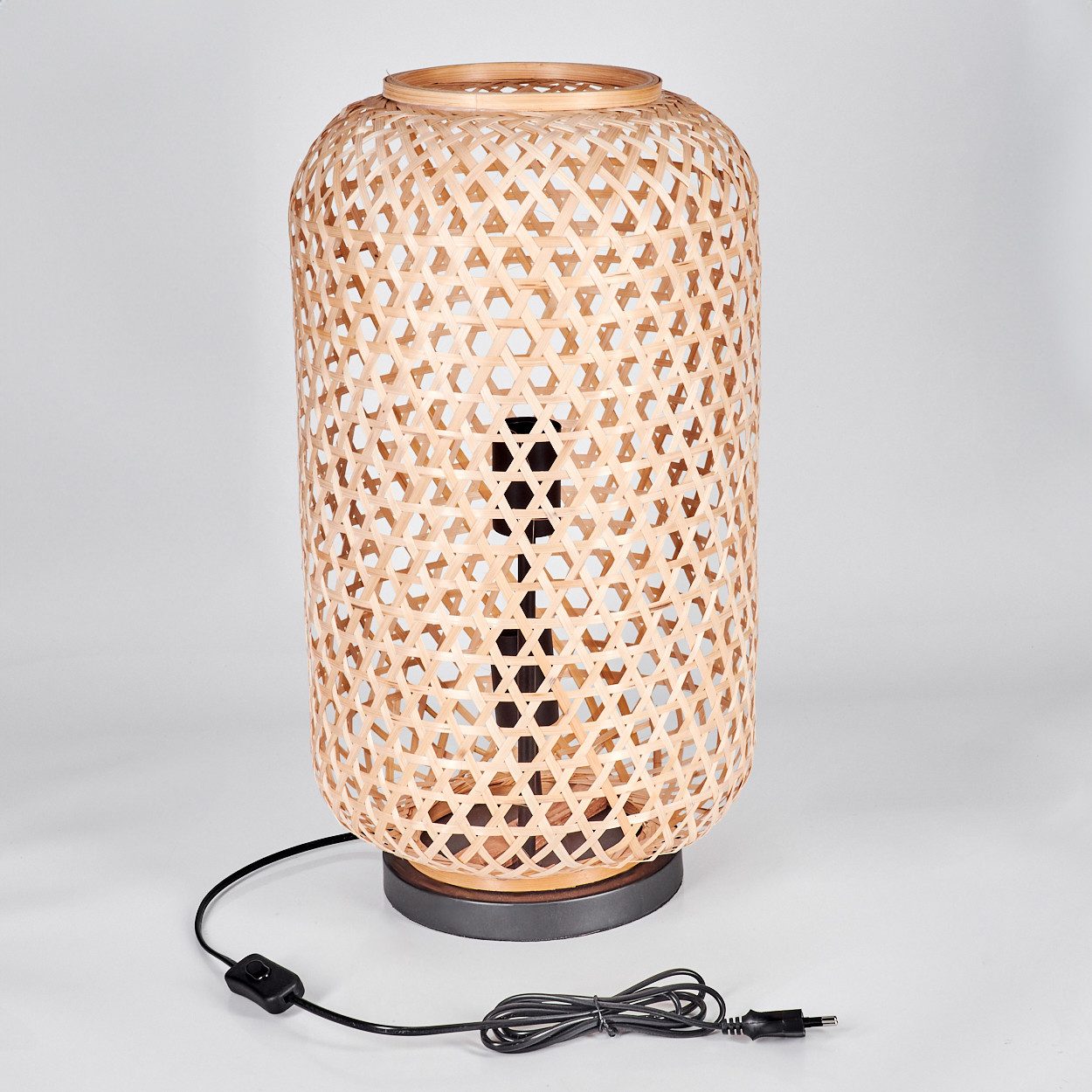 hofstein Tischleuchte moderne Boho Tischlampe aus Metall/Bambus in Schwarz/Natur, ohne Leuchtmittel, Schirm in Gitter-Optik, An-/Ausschalter, 2 x E27, ohne Leuc – Bild 5 von 5
