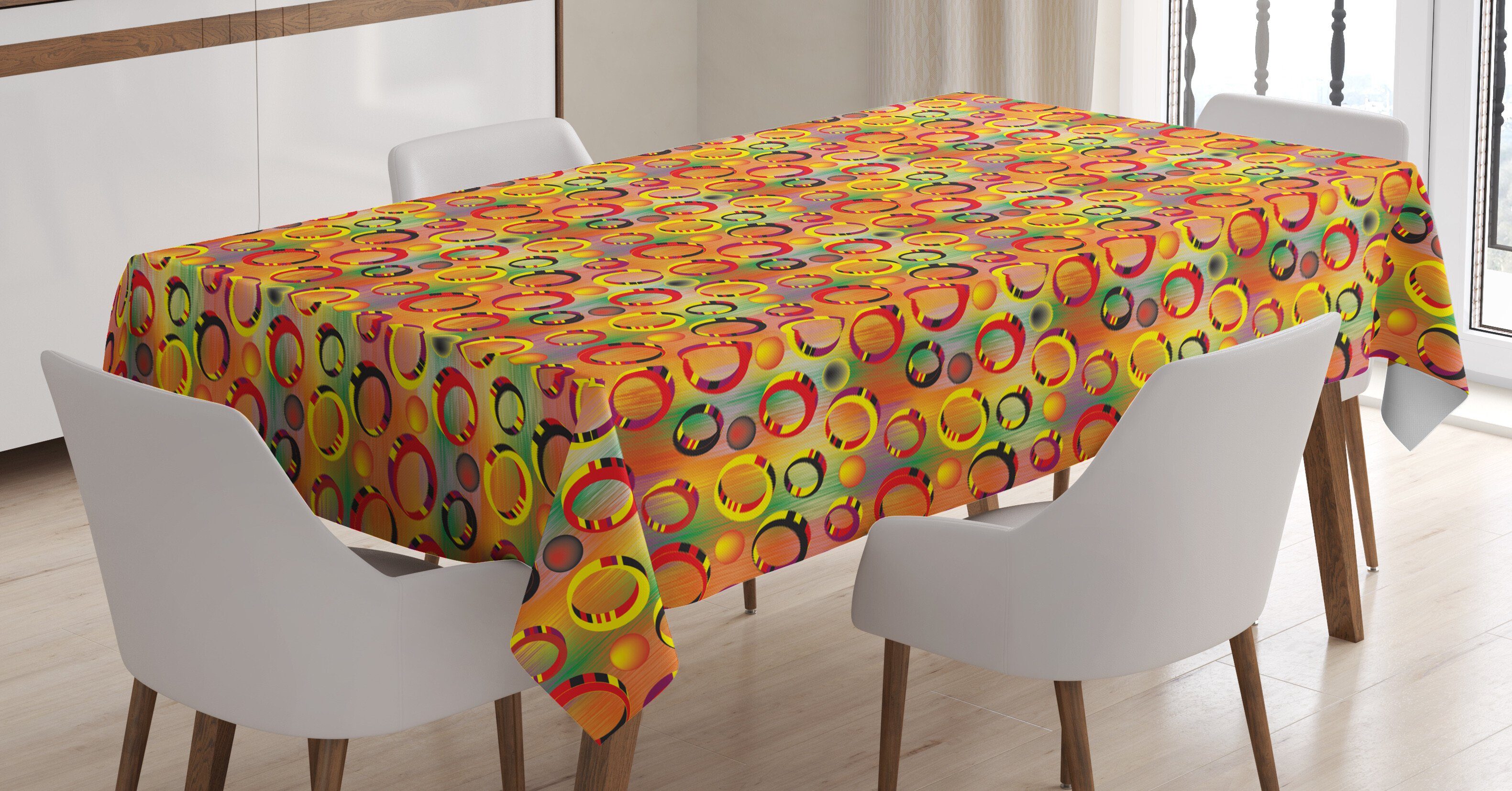 Abakuhaus Tischdecke Farbfest Waschbar Für den Außen Bereich geeignet Klare Farben, Bunt 3D-Ring Formen Grunge