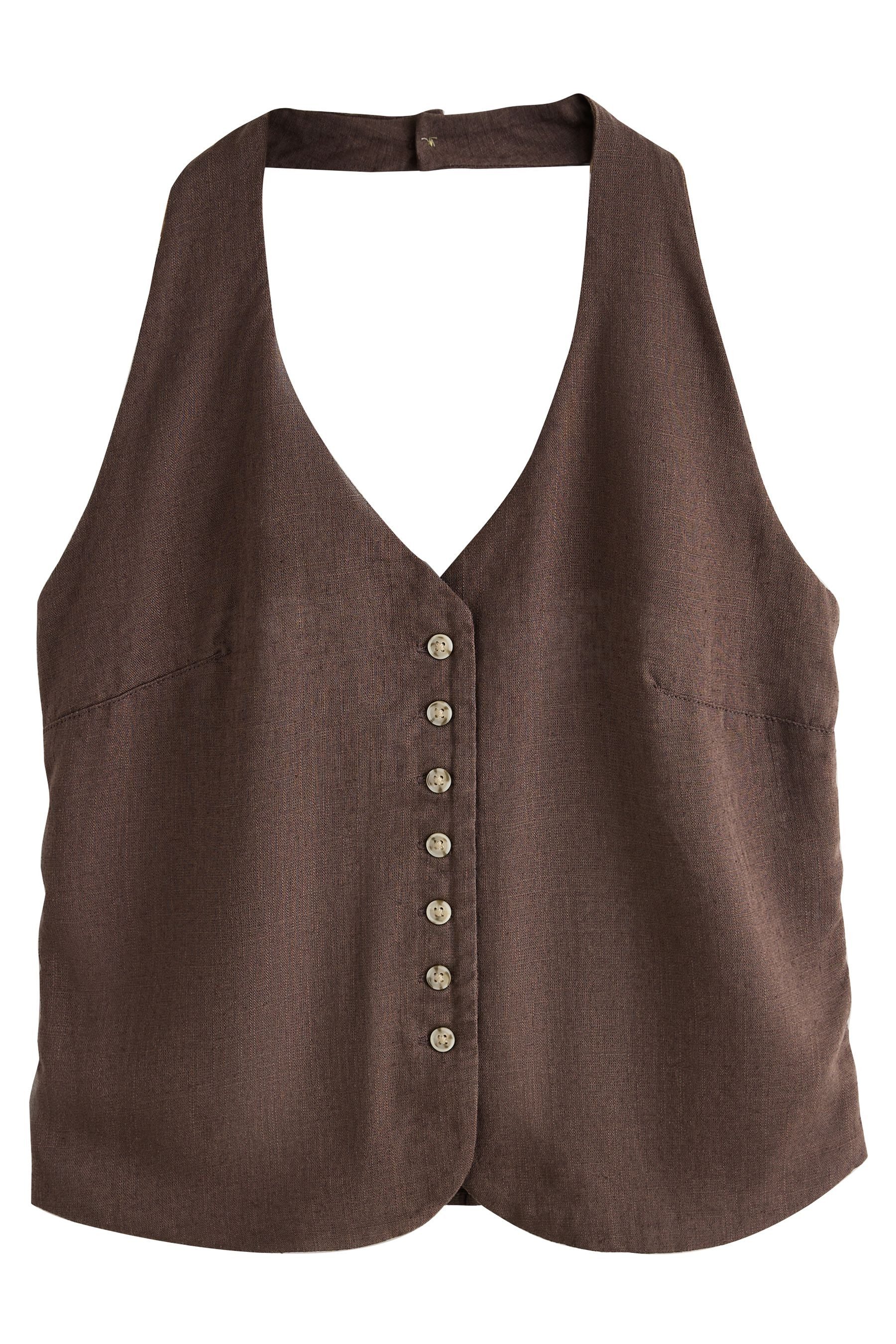 Next Blusentop Neckholder-Weste mit Leinenanteil (1-tlg)