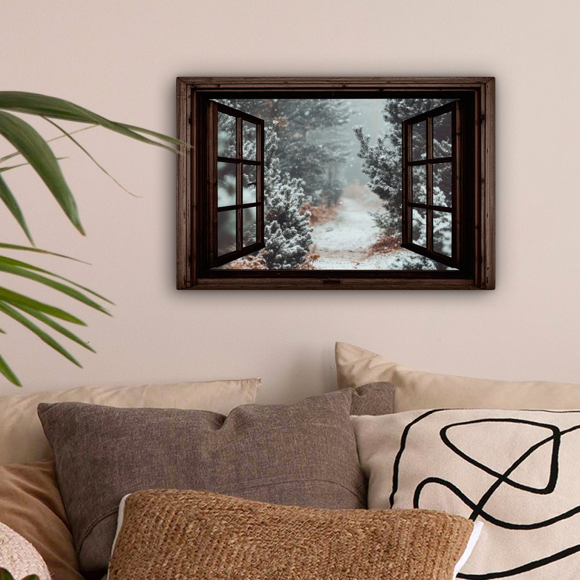 OneMillionCanvasses® Leinwandbild Wald - Winter - Bäume - Natur - Weg - Aus günstig online kaufen