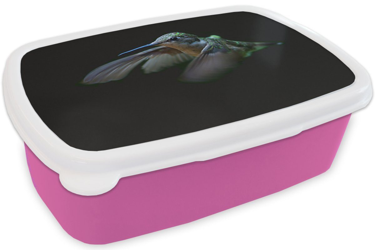 MuchoWow Lunchbox rosa für Snackbox, - Schwarz, Erwachsene, (2-tlg), Kunststoff Brotdose - Kunststoff, Kinder, Brotbox Kolibri Federn Mädchen