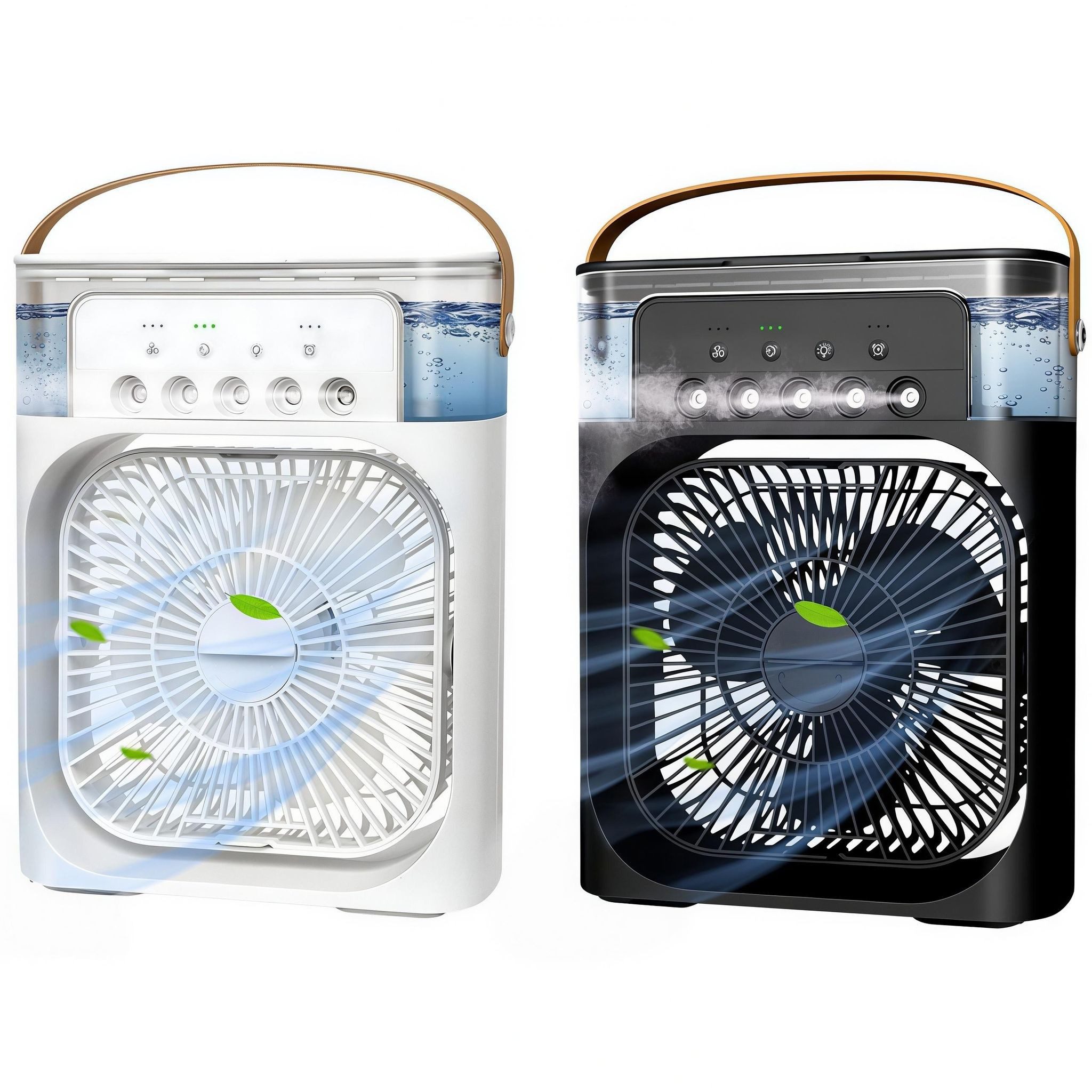 FELIXLEO Akku-Standventilator 2er Tragbare Klimaanlagen Ventilator 3 Stufen 5 Sprüharten 600ml Tank