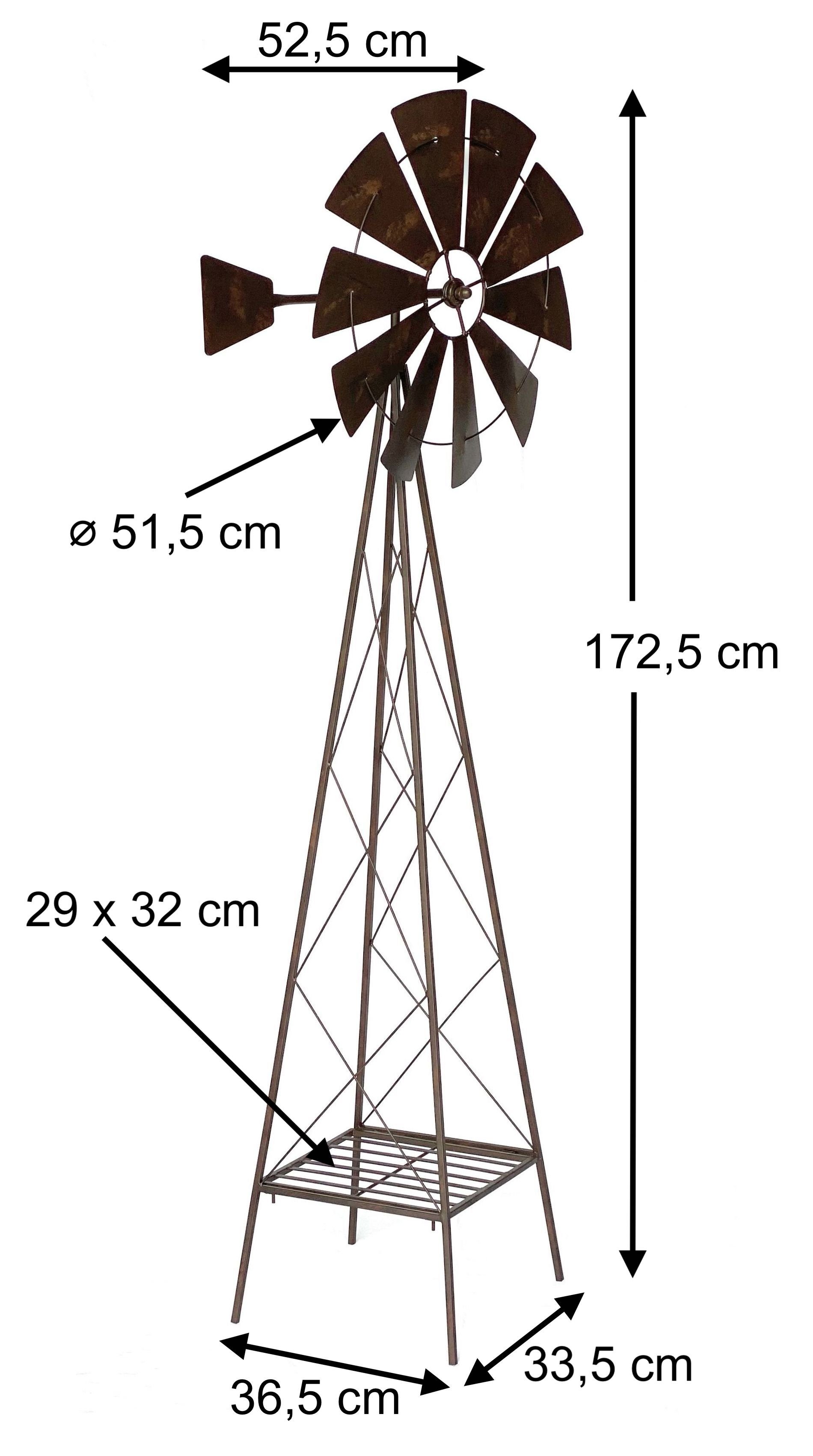 96019 Bodenstecker DanDiBo cm Wetterfest Braun kugelgelagert Windspiel Deko-Windrad 170 Gartendeko Windrad Gartenstecker Metall Garten Windmühle