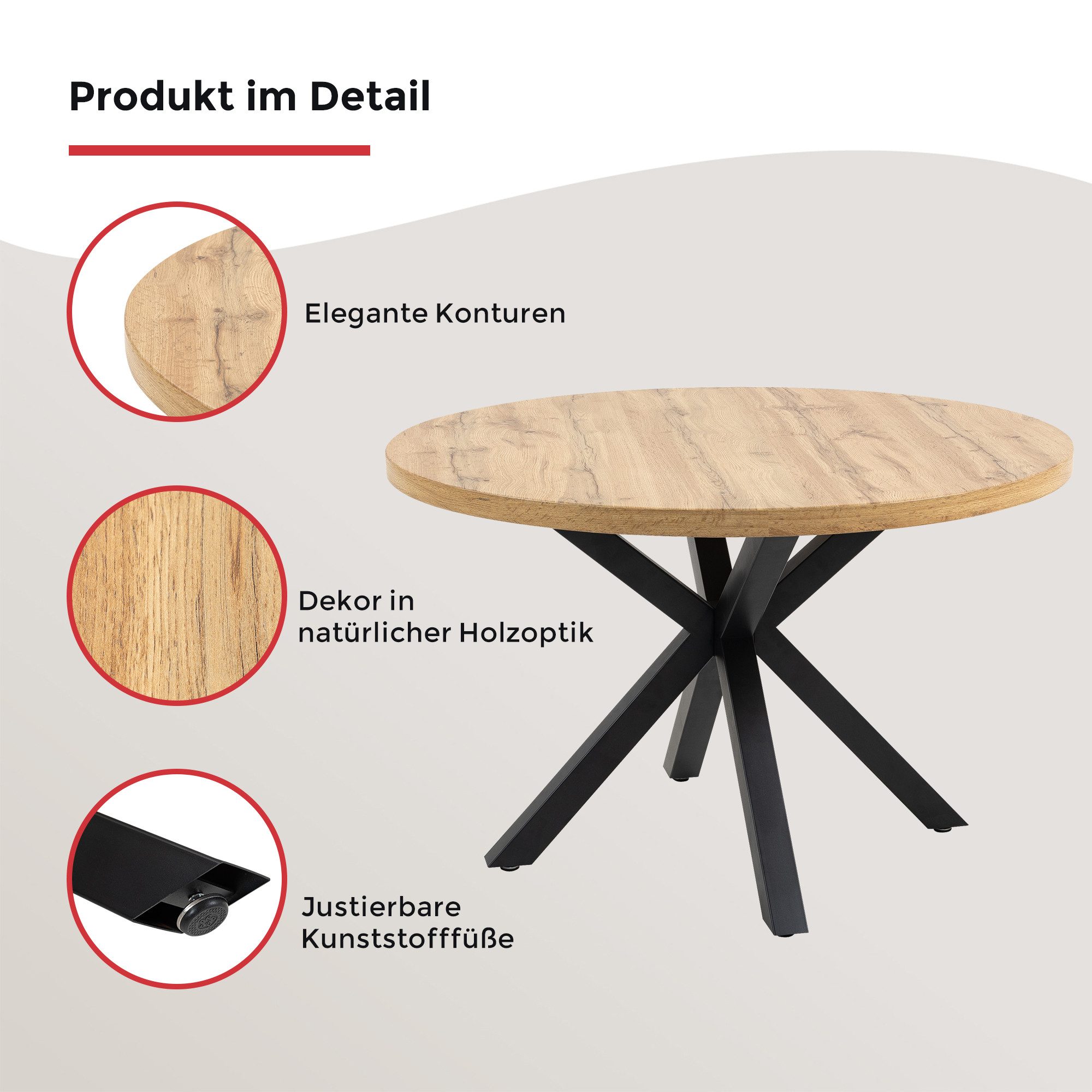 Duo Collection Esstisch Damira Tisch rund, Massives Metallgestell, Belastbarkeit bis 100 kg