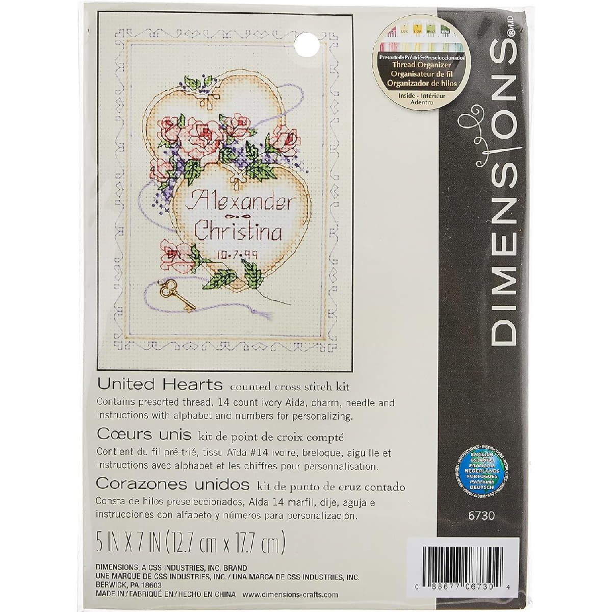 Dimensions Kreativset Dimensions Kreuzstich Stickpackung "Vereinigte Herzen", Zählmuster, 1, (embroidery kit by Marussia)