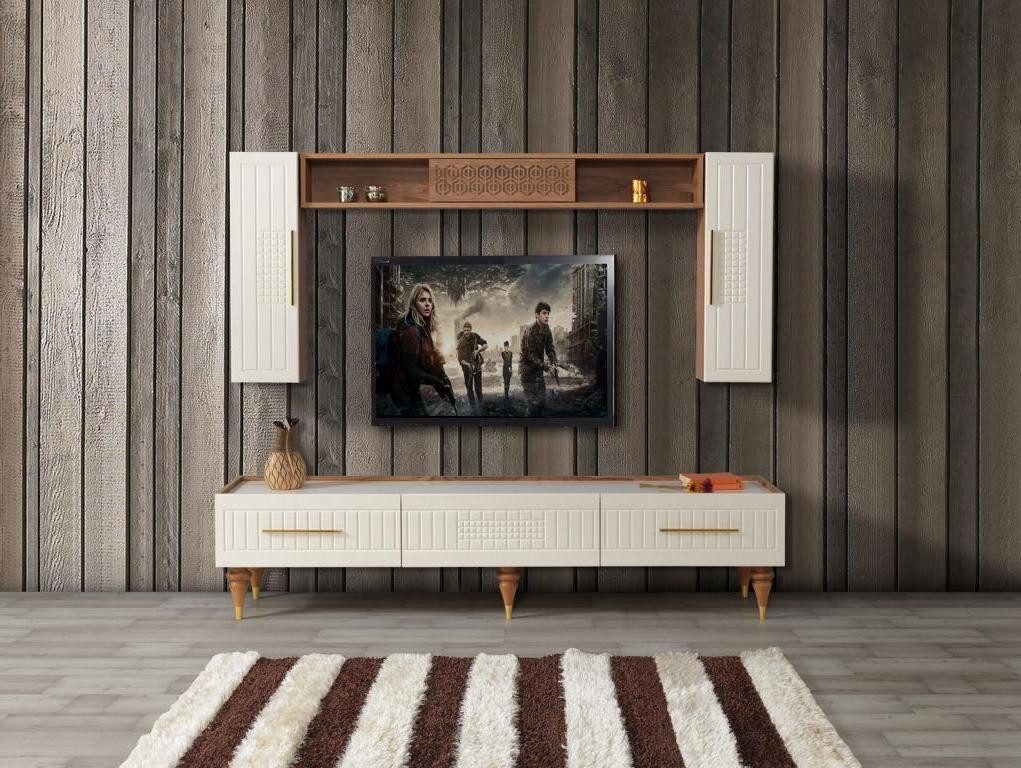 Xlmoebel Wohnwand Moderne Wohnkombination in Hochglanz Weiß mit Regal und Stauraum, (Wohnwand), Hergestellt in Europa