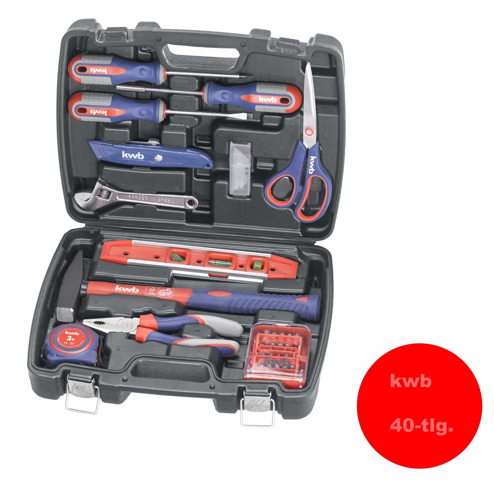 kwb Werkzeugset kwb Werkzeug-Koffer inkl. Werkzeug-Set, 40-teilig, gefüllt, robust, (Set, 40-tlg), perfekte Grundausstattung