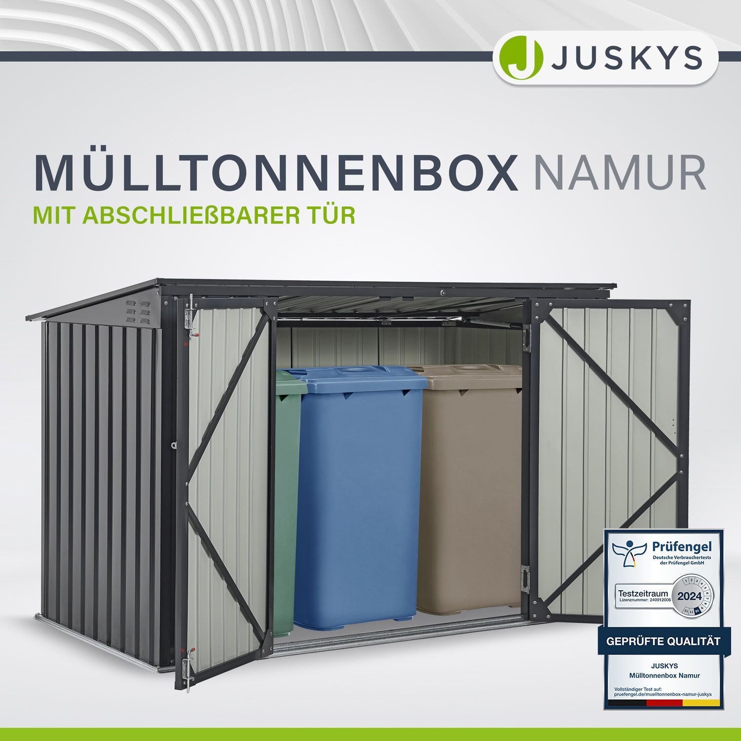Juskys Mülltonnenbox Namur, verschließbar, Deckel mit Gasdruckfeder, Befestigungskette
