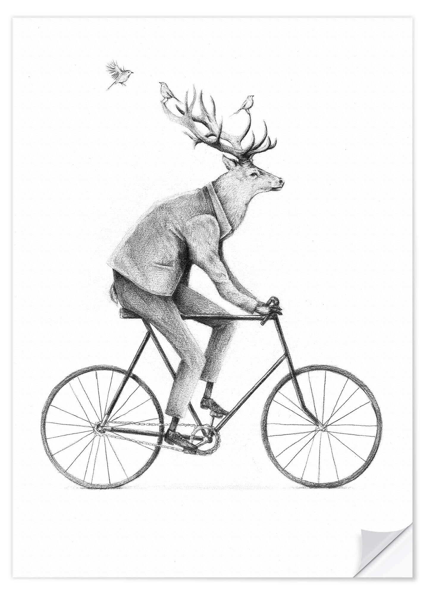 Posterlounge Wandfolie Mike Koubou, Auch ein Gentleman fährt Fahrrad Schwarz/Weiß, Kinderzimmer Kindermotive