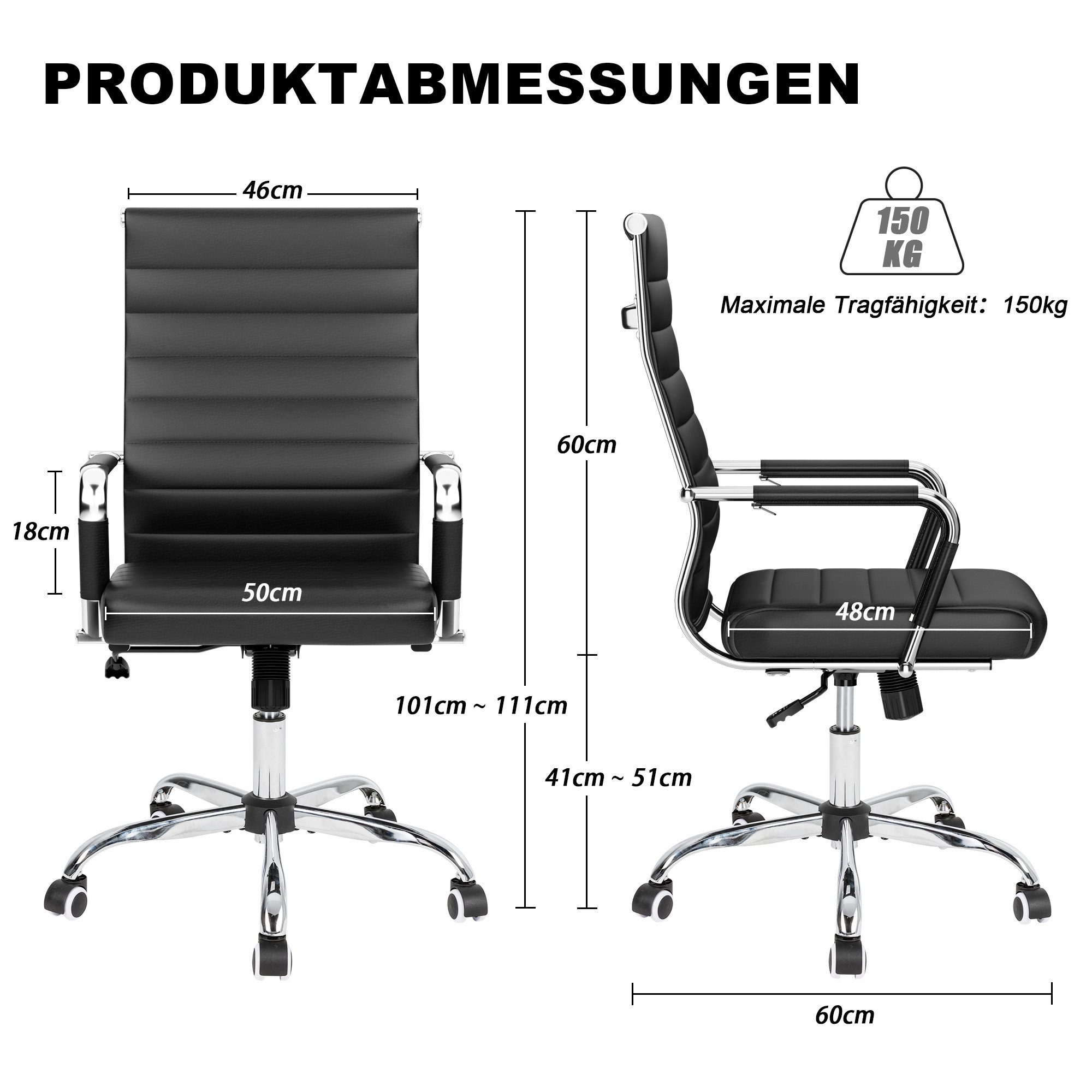 UEV Stuhl Schreibtischstuhl ergonomisch, Drehstuhl mit Rollen (Bis 150kg, Konferenzstühle, Büro-Gästestuhl), Höhenverstellbar,Wippfunktion,Metallrahmen,Gepolste – Bild 3 von 5