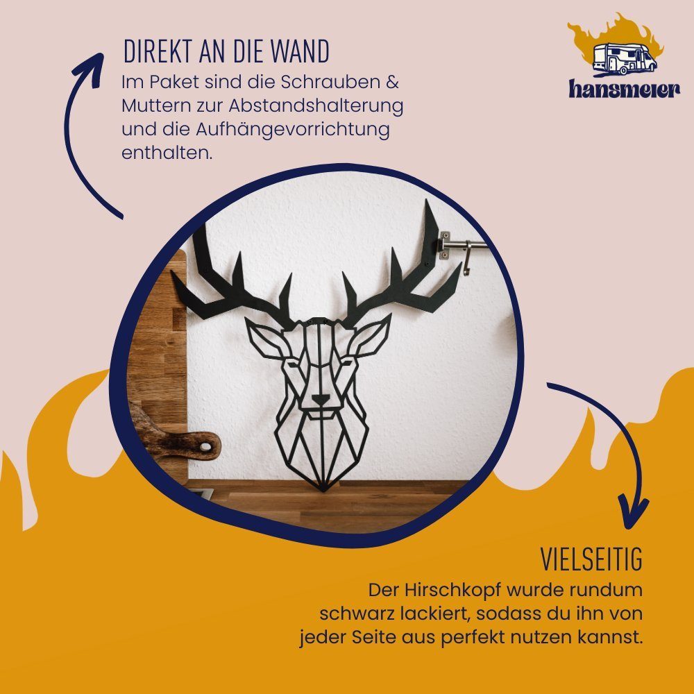 Hansmeier Wanddekoobjekt Wanddeko aus Metall, für Außen & Innen, Motiv Hirschkopf