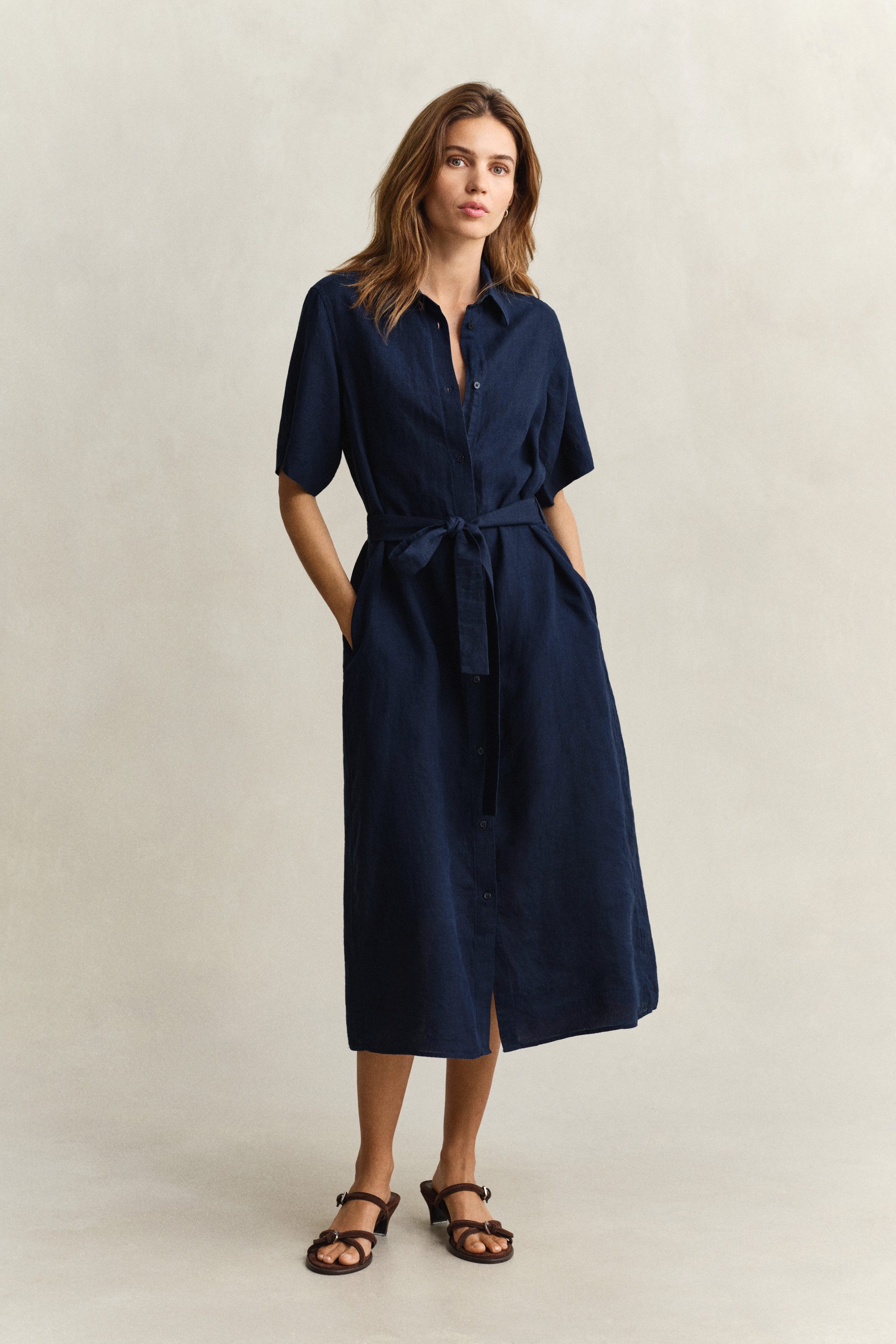 Gant Hemdblusenkleid LINEN Regular fit mit Bindegürtel