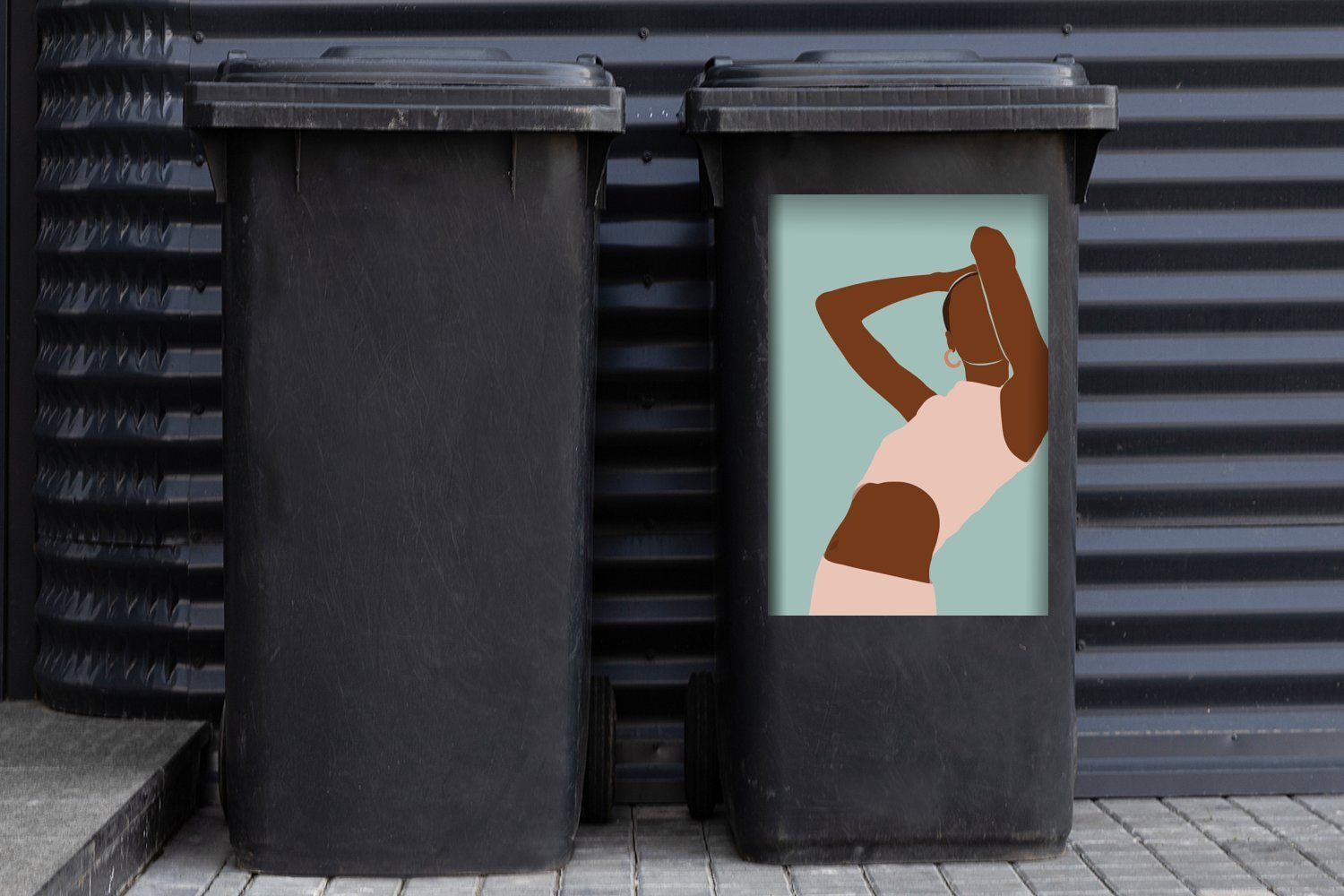 MuchoWow Wandsticker Frau - Sommer Mülltonne, Abstrakt Mülleimer-aufkleber, Abfalbehälter St), Container, Sticker, - (1