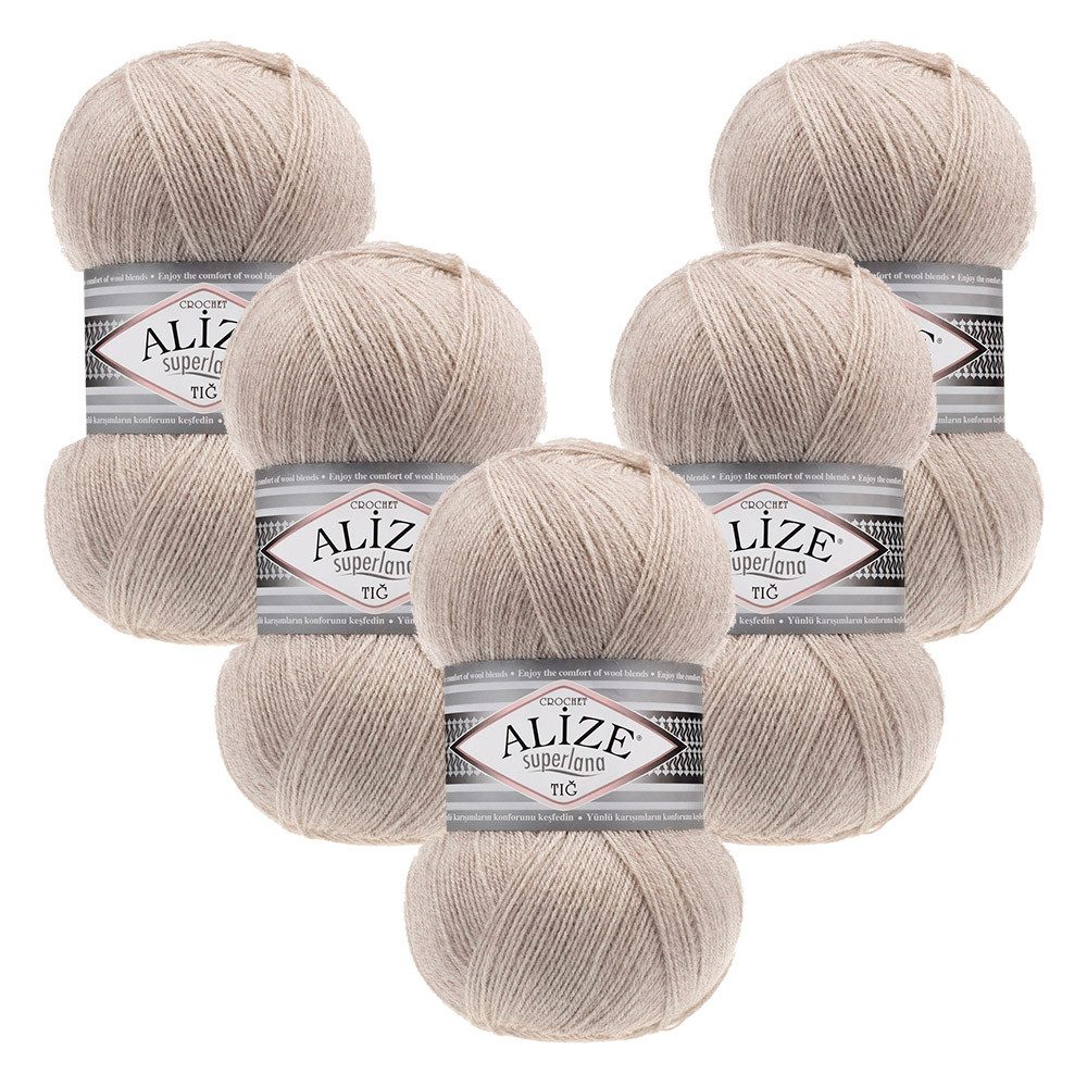 Alize 5 x ALIZE Superlana Tig Häkelwolle, 570 m, Handstrickgarn, Fein,Häkeln,Stricken