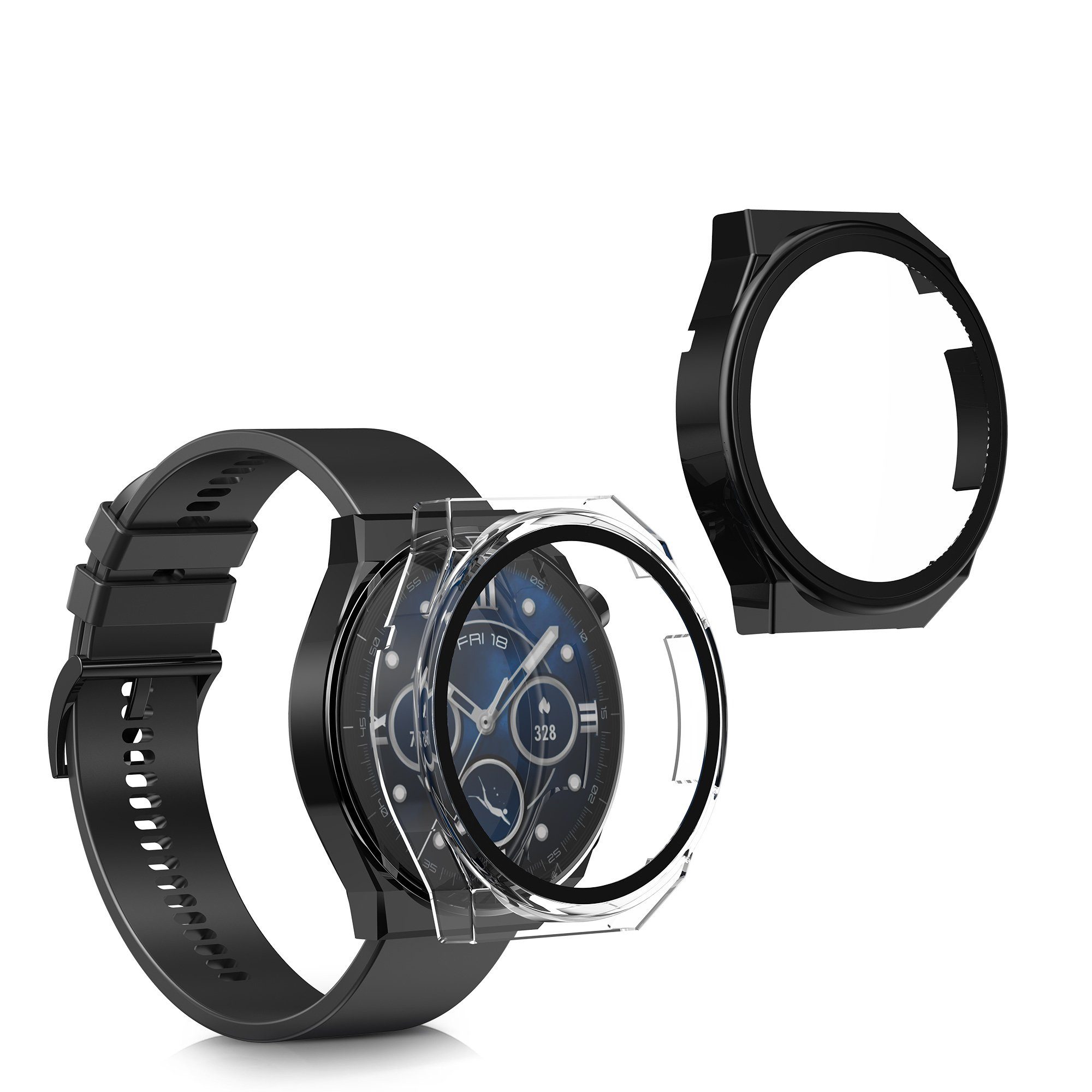 (46mm), Schutzhülle kwmobile Smartwatch-Hülle Huawei 2x Watch GT3 Fitnesstracker Hülle Set Fullbody Case Glas Pro für Cover