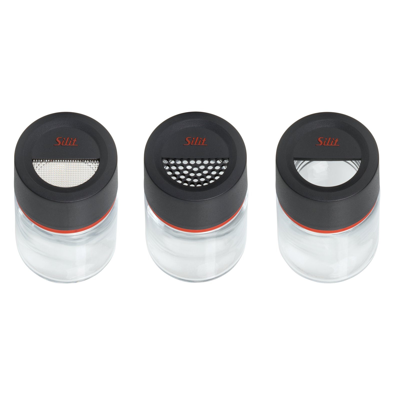 Silit Gewürzstreuer Silit Storio Gewürzstreuer-Set, 3-teilig, (3x Gewürzgläser leer - fein, grob, universal (Höhe 9,8 cm, V 100ml, Ø 5,6 cm), 3-tlg)