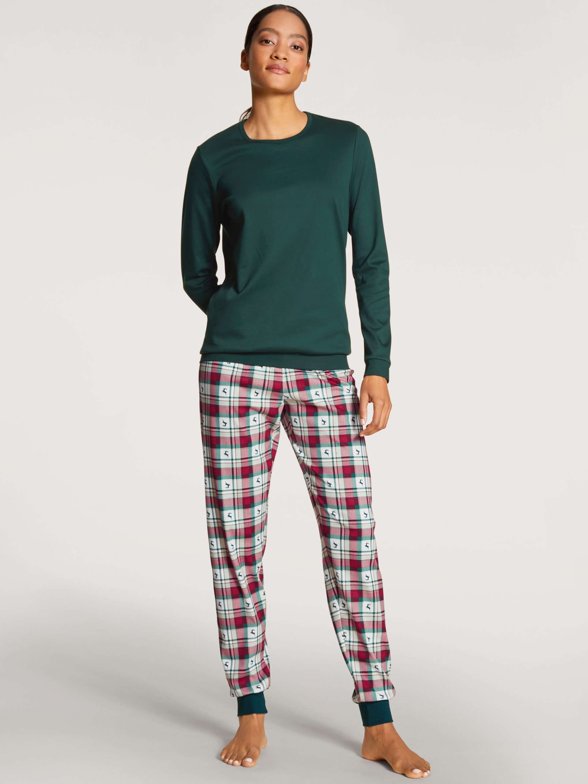 CALIDA Pyjama »Calida Damen Bündchenpyjama 44798 ponterosa pine« (1